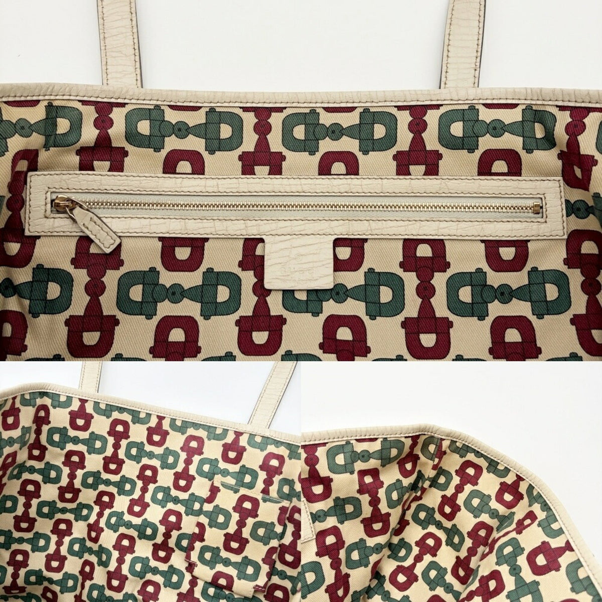 Gucci Ivory Gg Canvas Leather Tote Bag (Pre-Owned)