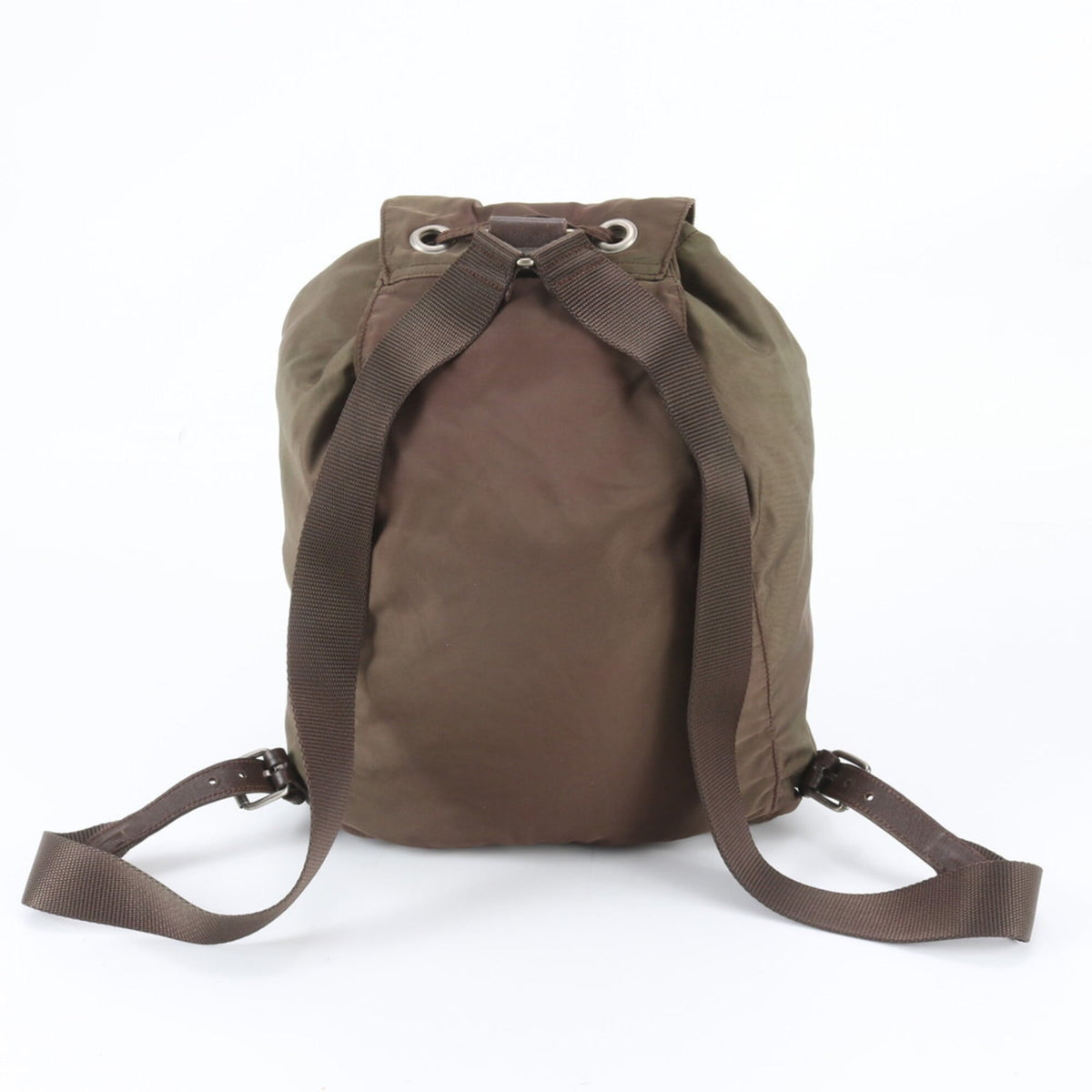 Prada Khaki Leather Nylon Backpack (Pre-Owned)