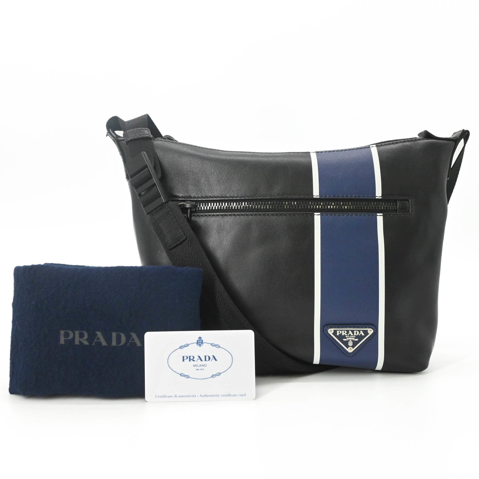 Prada Black Blue Leather Shoulder Bag (Pre-Owned)
