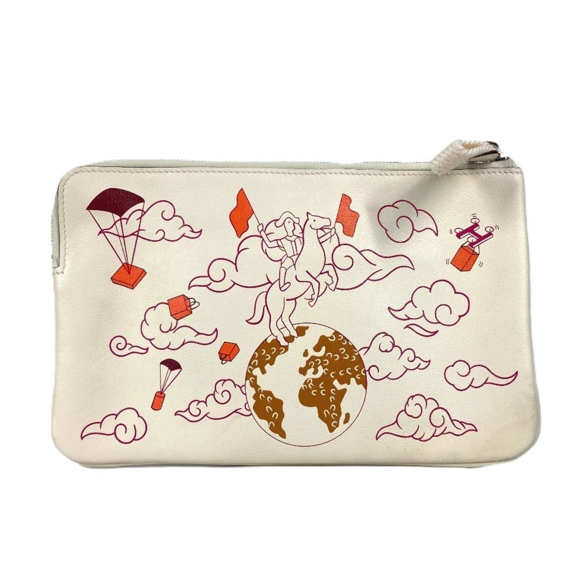 Hermes Ivory Leather Clutch Bag Pouch (Pre-Owned)