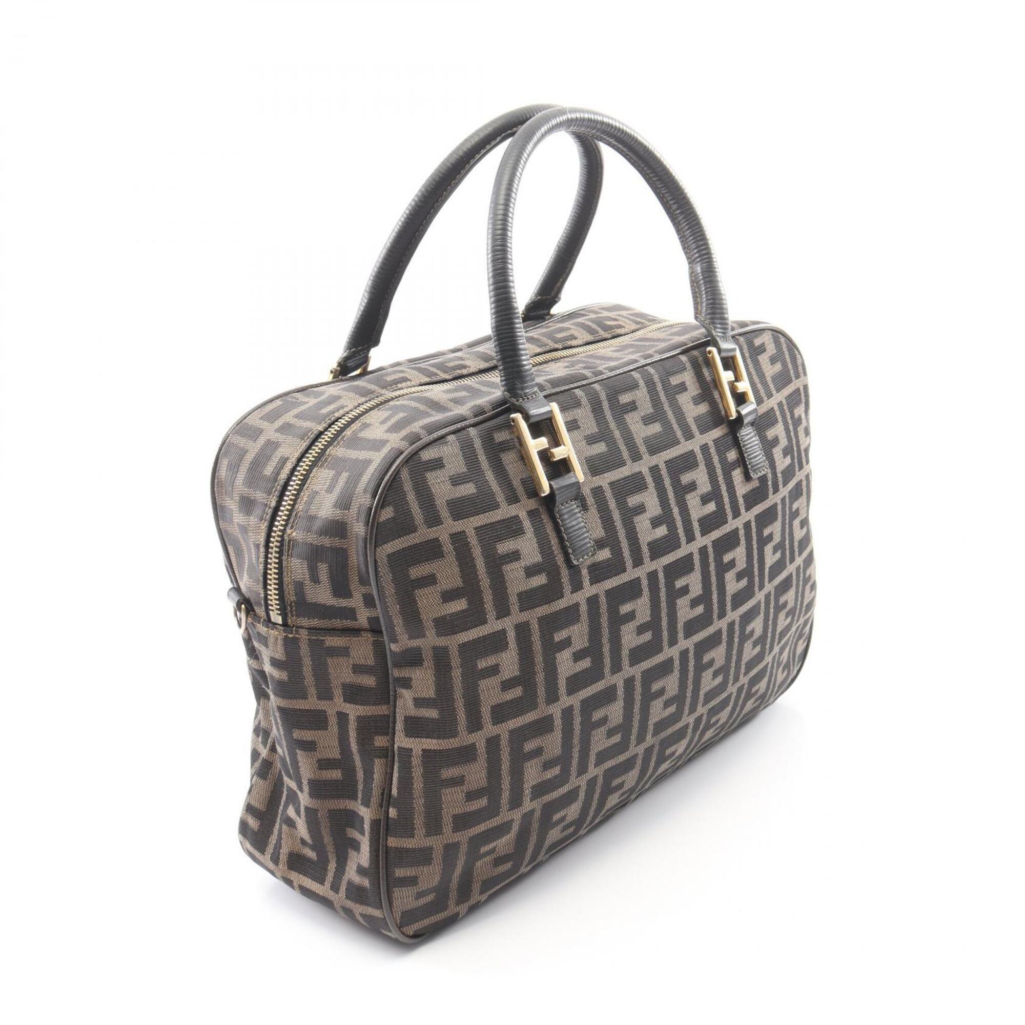 Fendi Black Brown Canvas Leather Handbag (Pre-Owned)