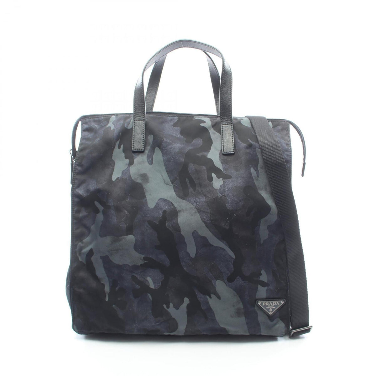 Prada Black Multi-Color Nylon Leather Handbag Tote Bag (Pre-Owned)