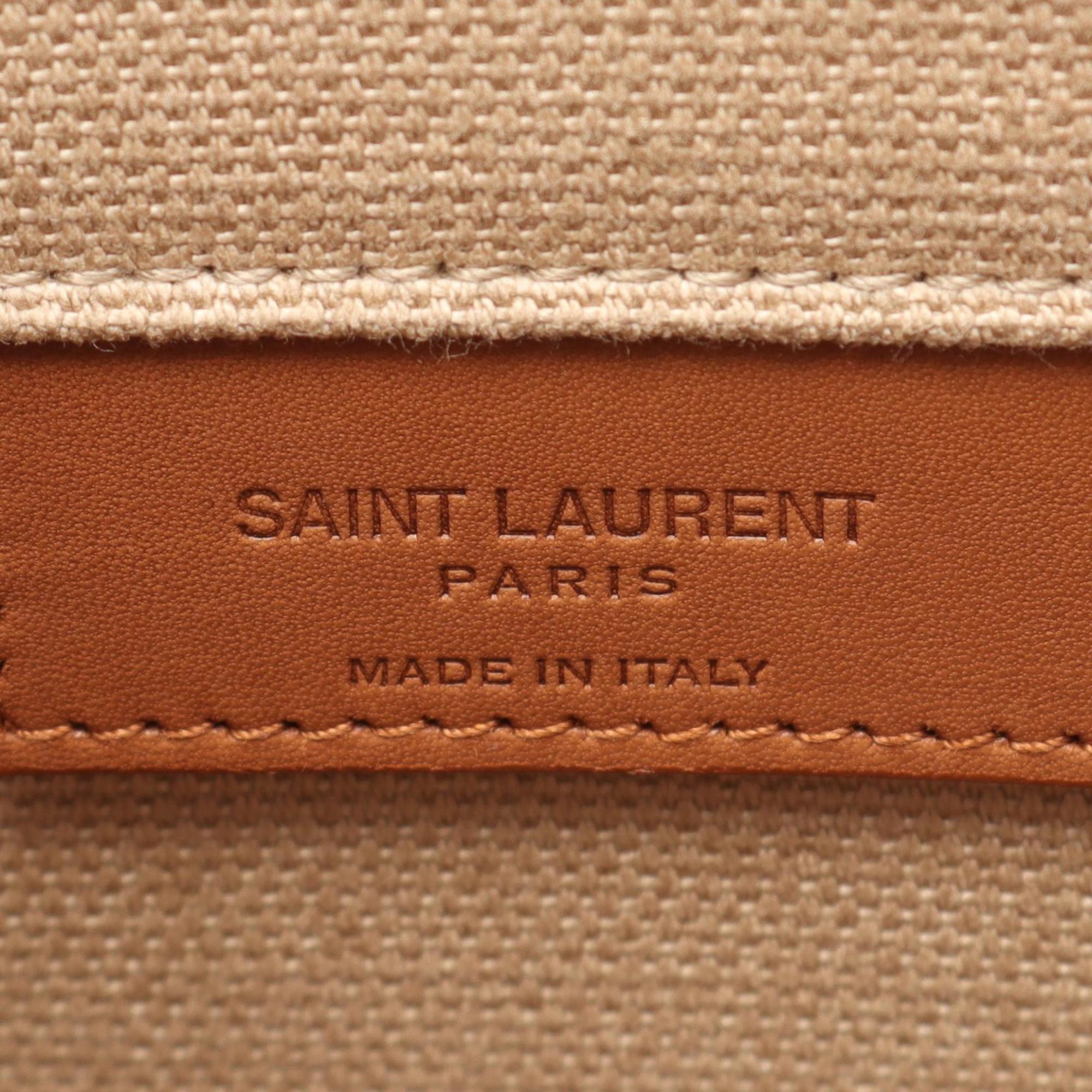 Saint Laurent Beige Brown Canvas Leather Tote Bag (Pre-Owned)