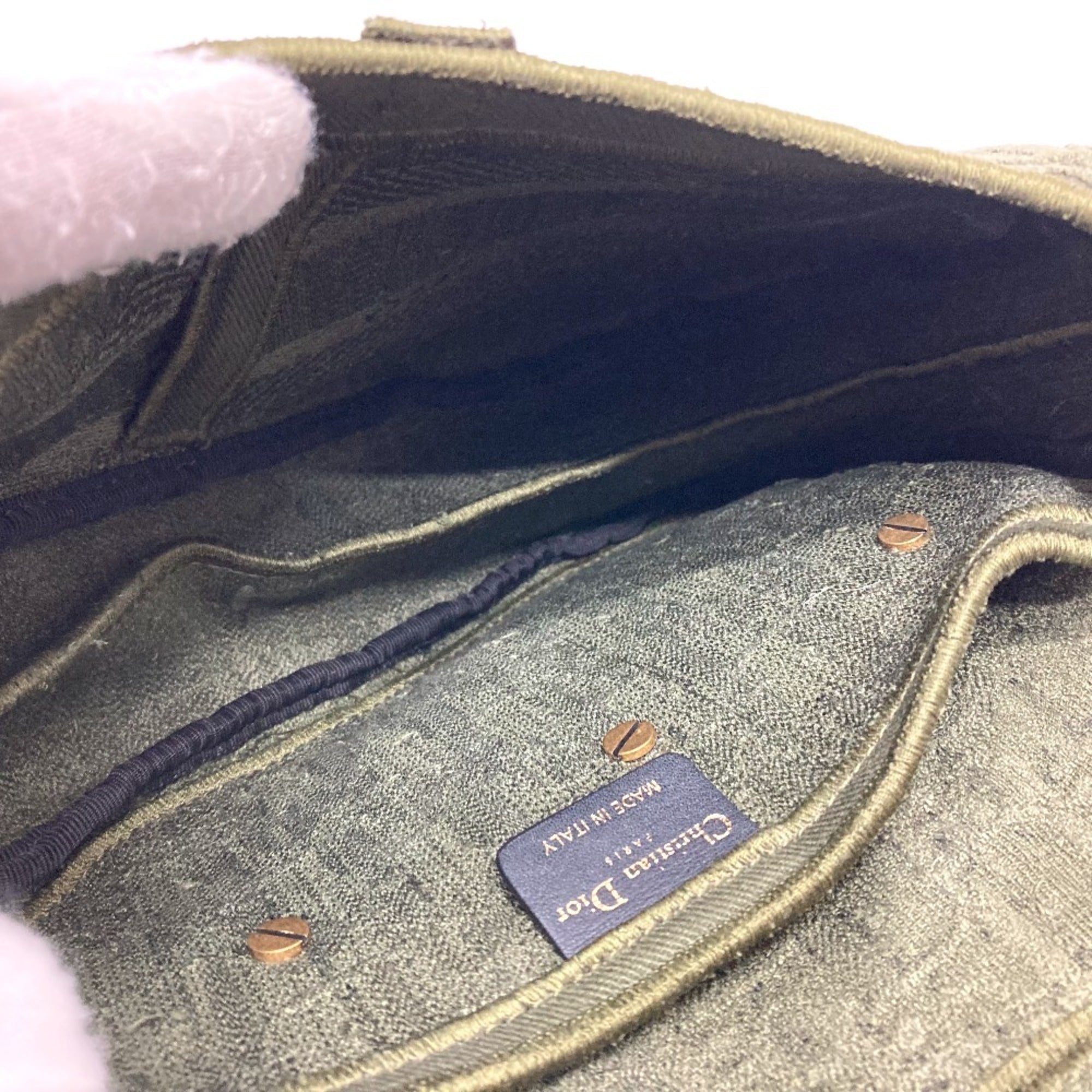 Christian Dior Khaki Canvas Handbag Saddle Bag (Pre-Owned)