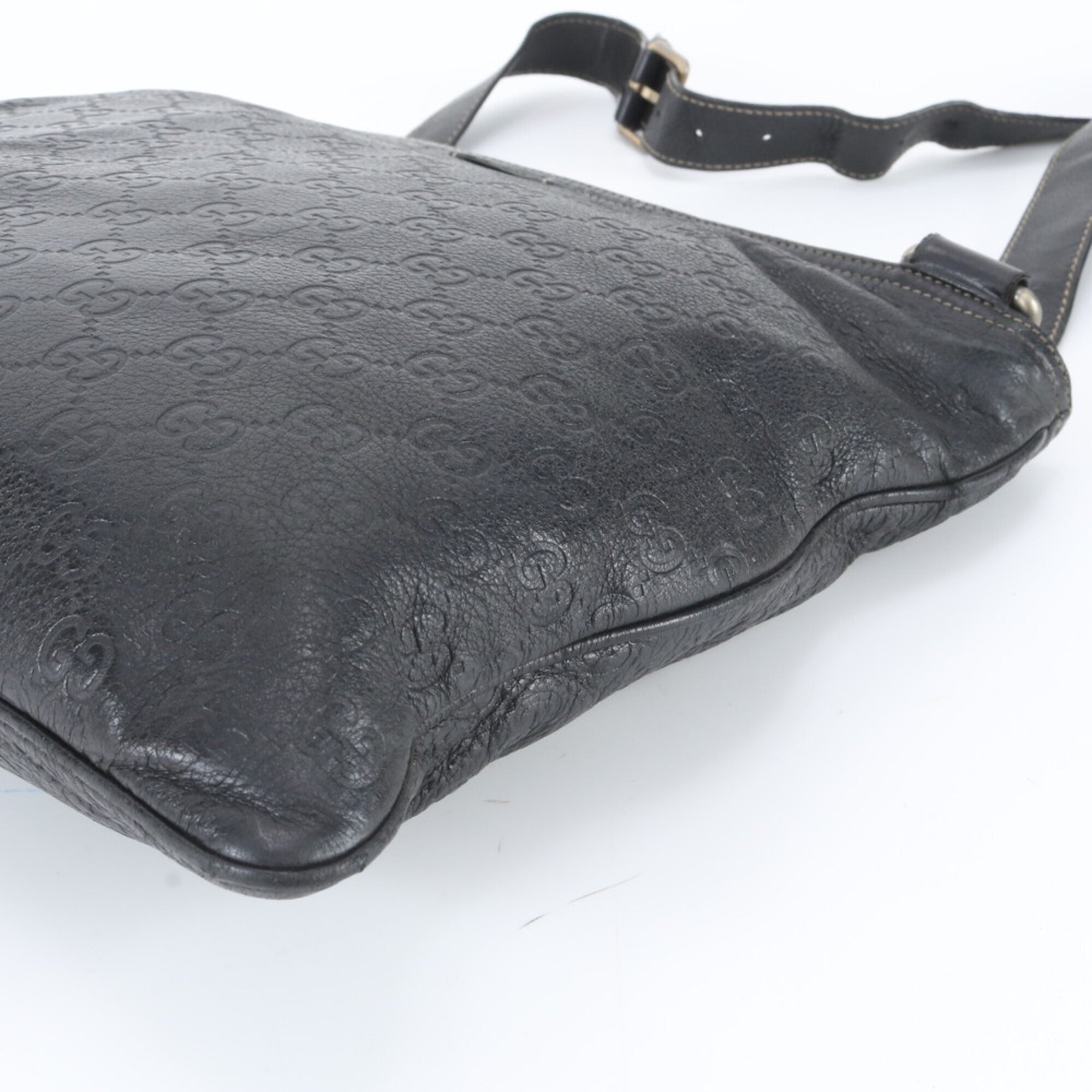 Gucci Black Leather Messenger Bag Shoulder Bag Tote Bag (Pre-Owned)