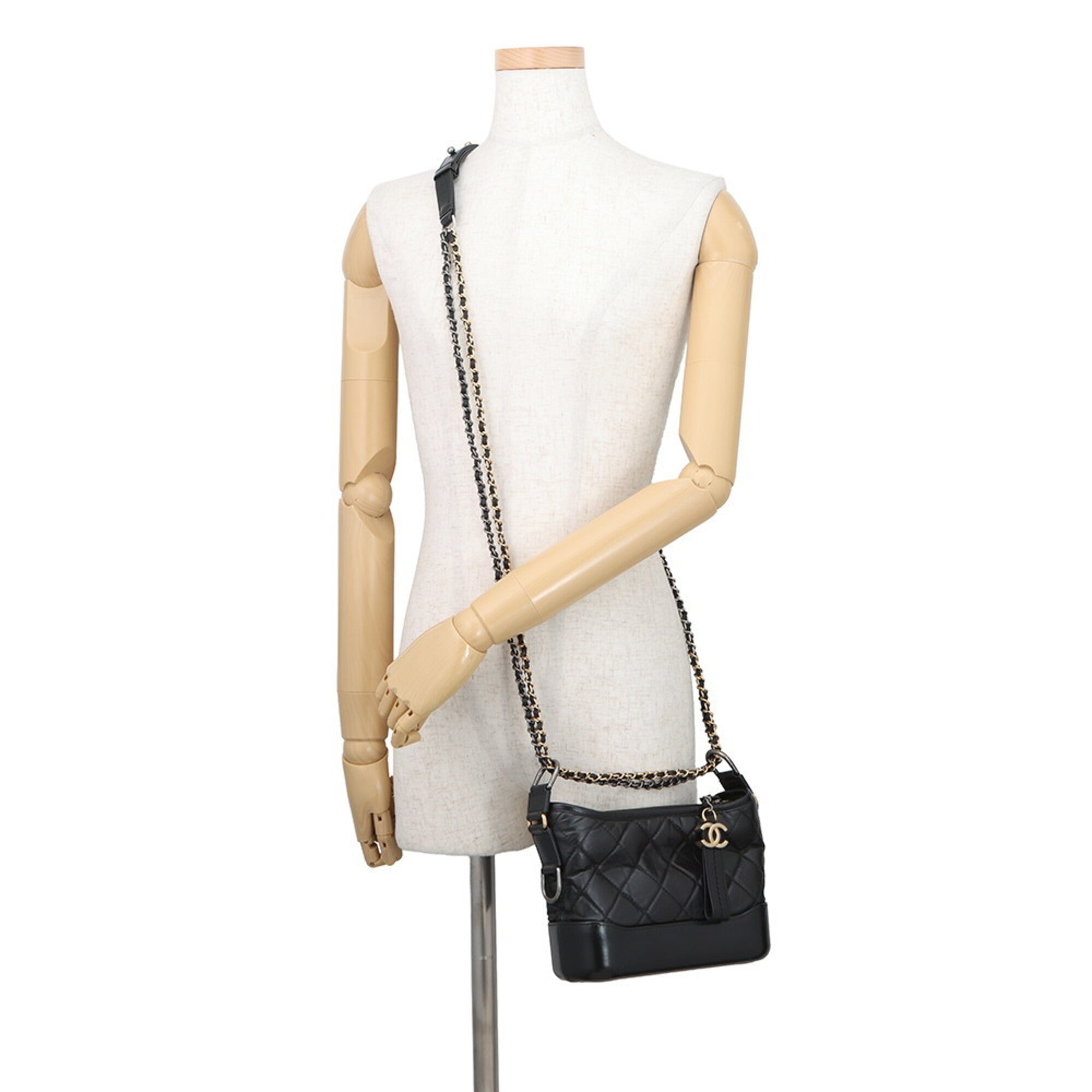 Chanel Gabriel Black Leather Handbag Shoulder Bag (Pre-Owned)