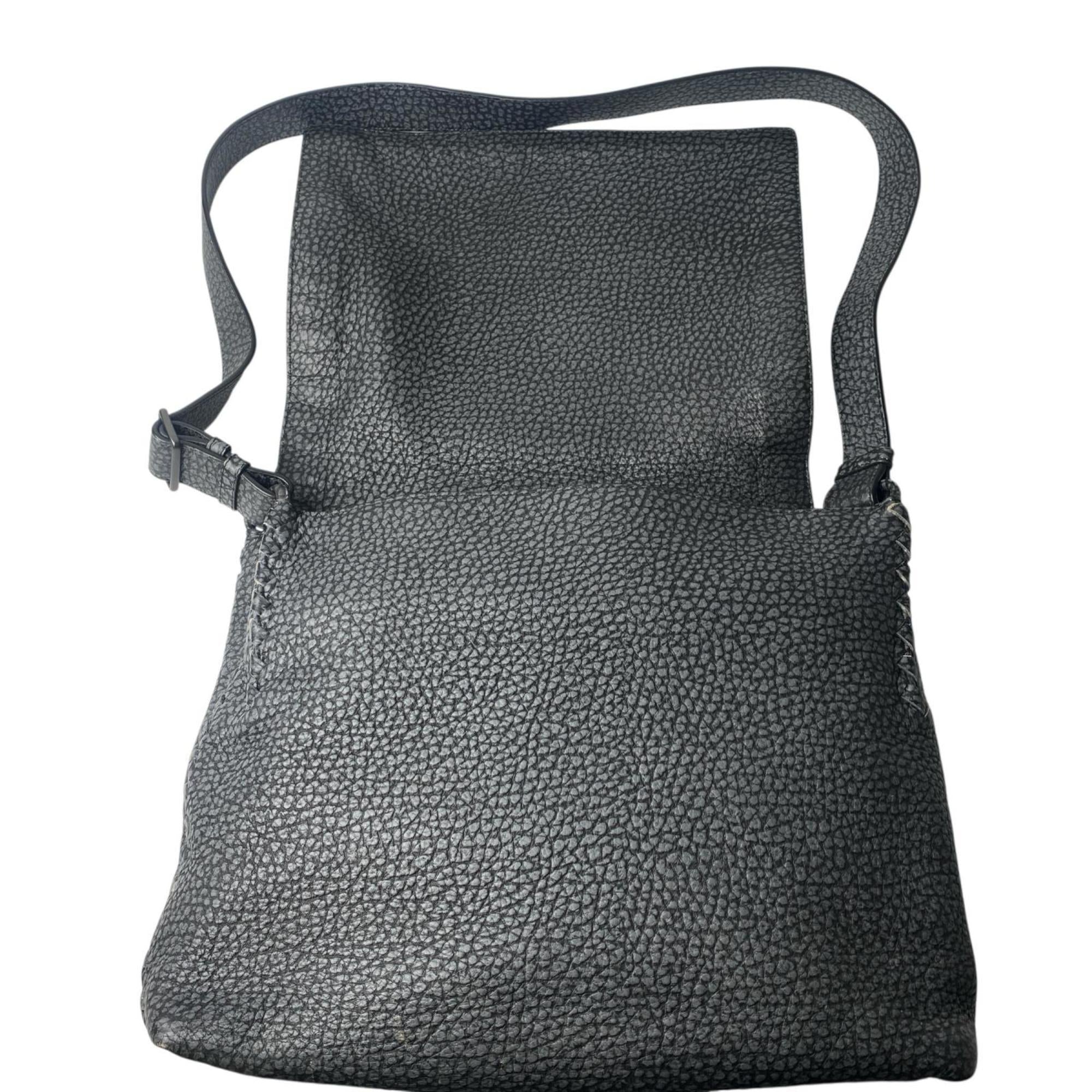 Bottega Veneta Gray Leather Messenger Bag Shoulder Bag (Pre-Owned)