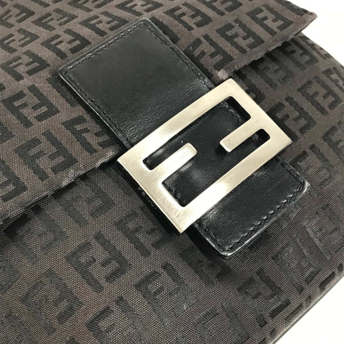 Fendi Black Zucchino Leather Canvas Pochette Shoulder Bag (Pre-Owned)