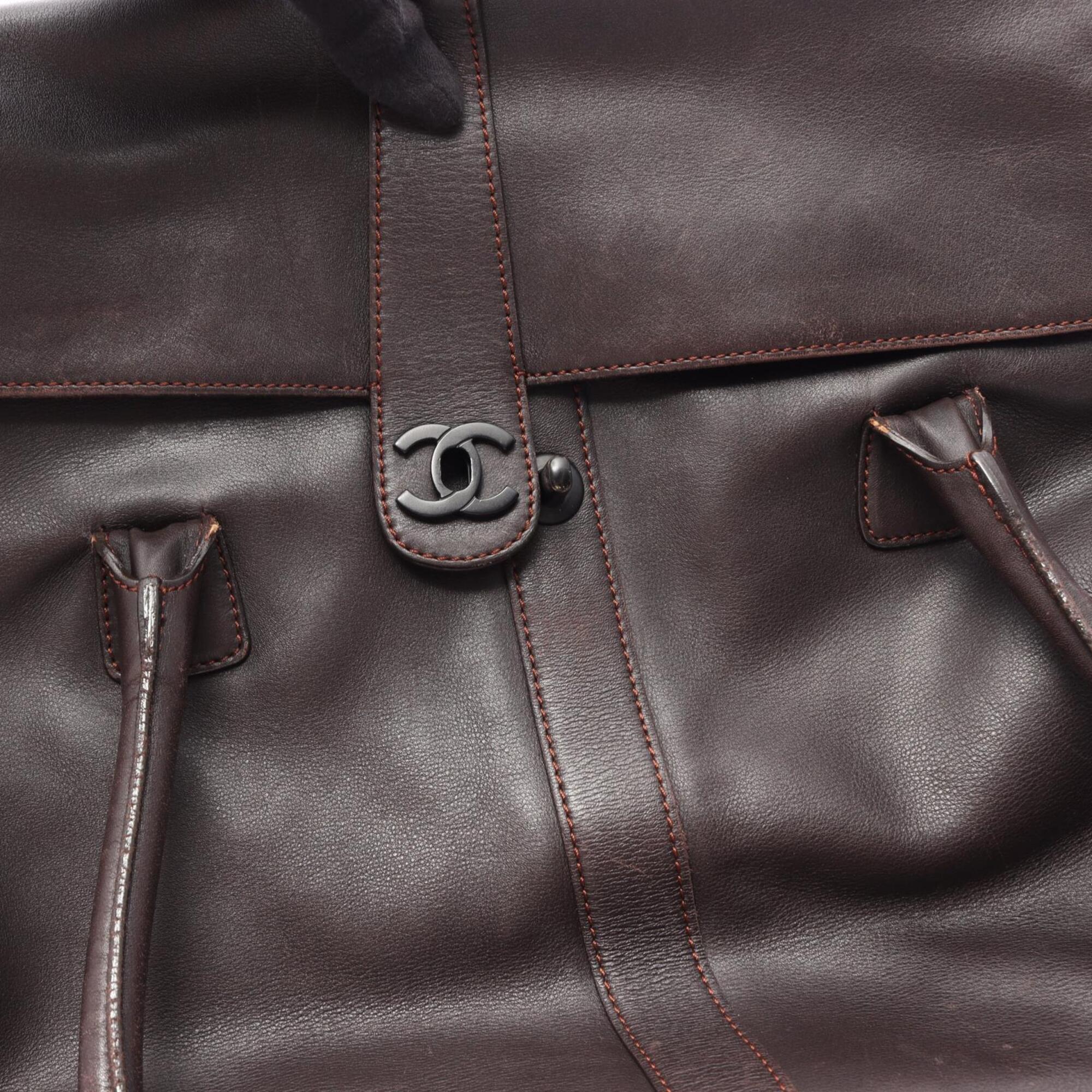Chanel Brown Leather Handbag Tote Bag (Pre-Owned)