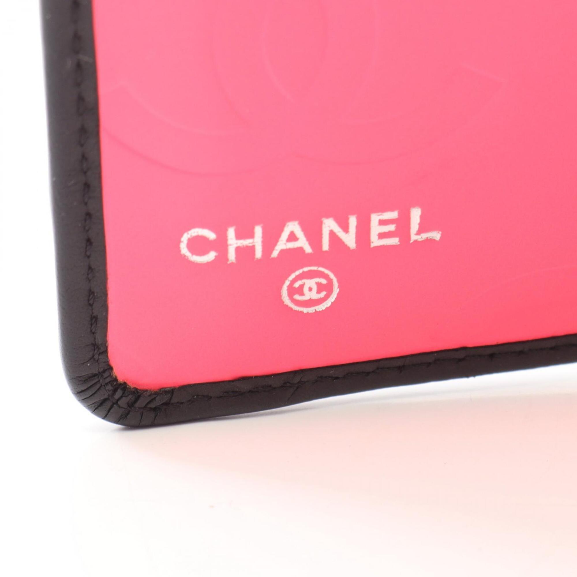 Chanel Black Leather Patent Leather Long Wallet (Bi-Fold) (Pre-Owned)