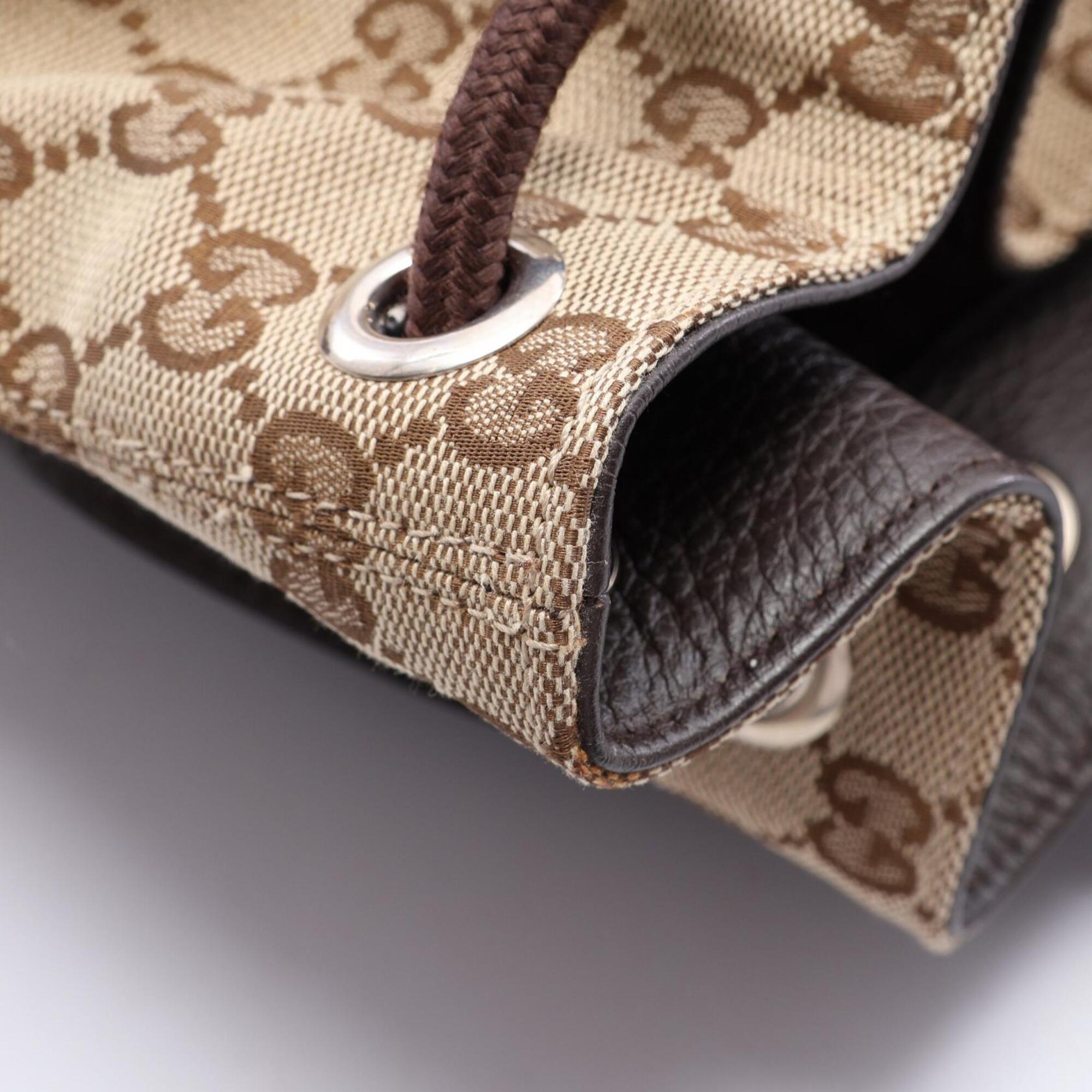 Gucci Beige Brown Canvas Leather Backpack Handbag (Pre-Owned)