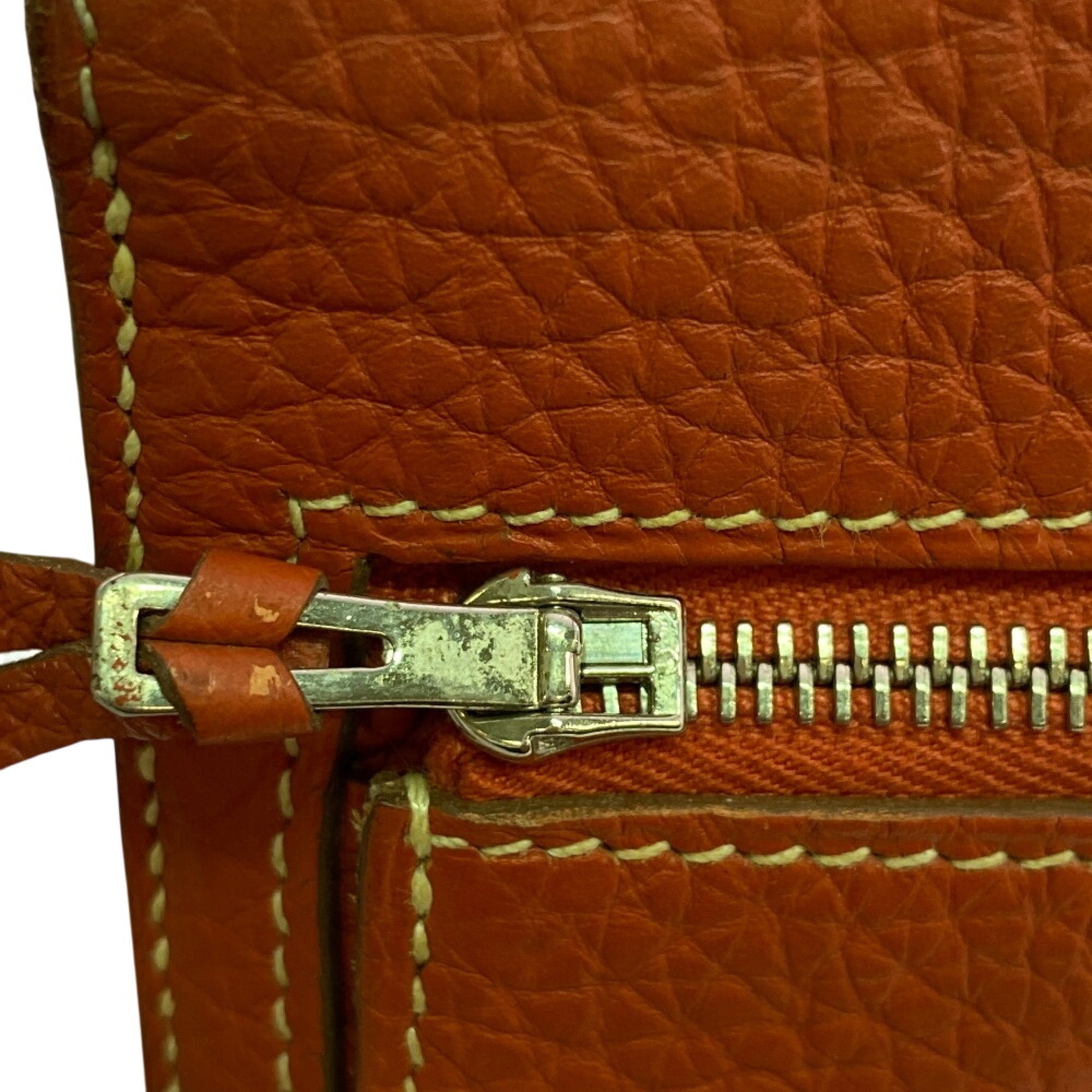 Hermes Red Color Togo Leather Long Wallet (Bi-Fold) (Pre-Owned)