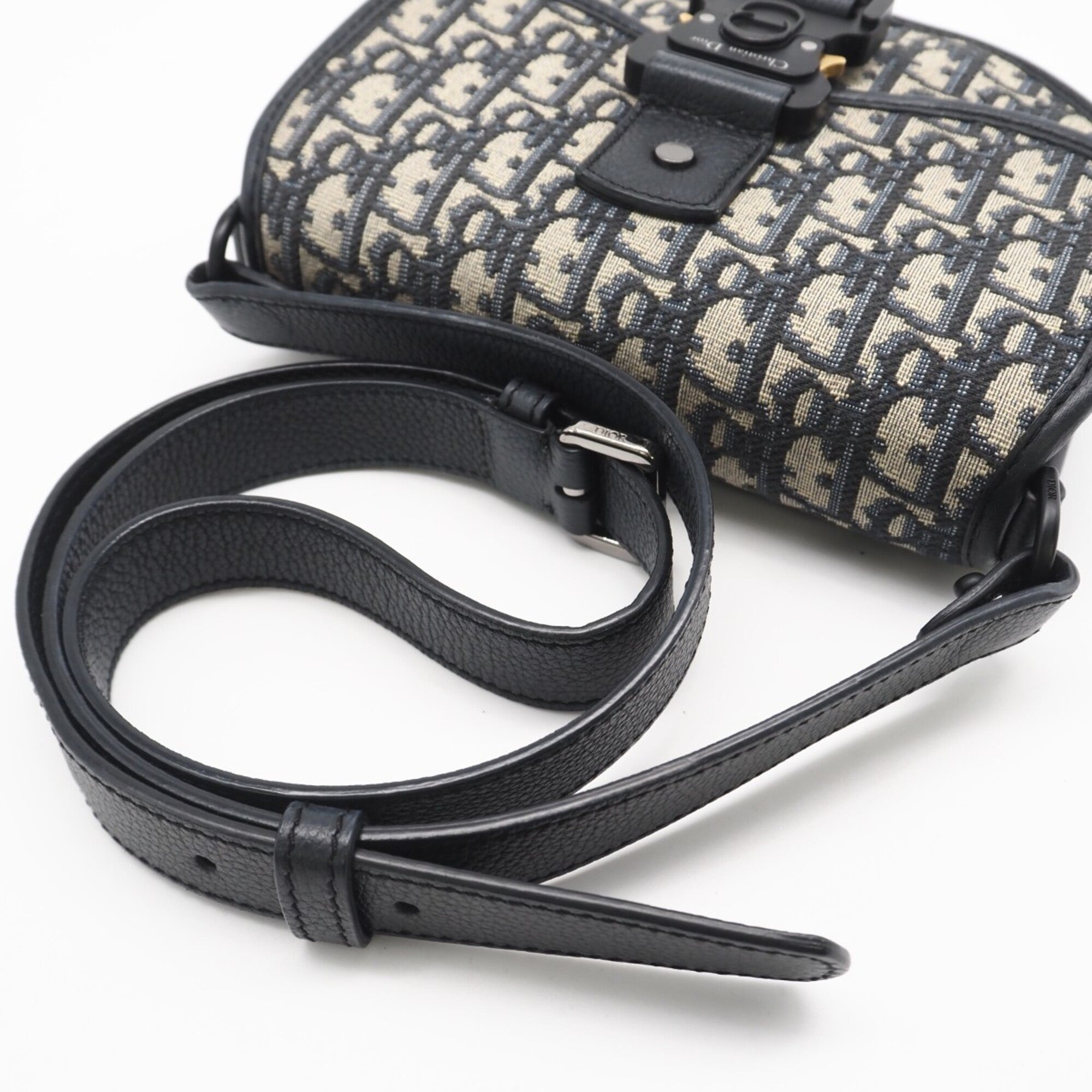 Christian Dior Gray Navy Cotton Canvas Shoulder Bag (Pre-Owned)