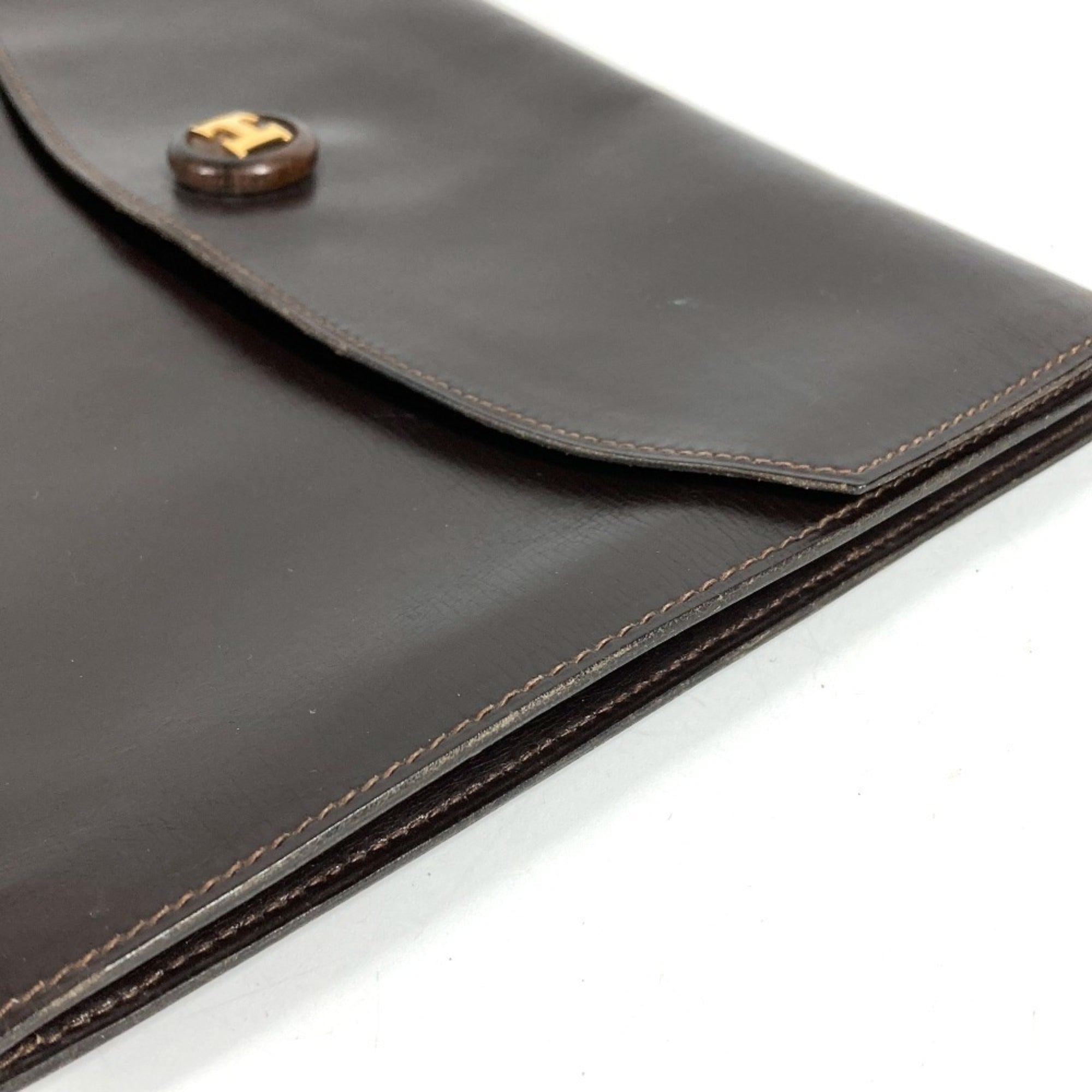 Hermes Pochette Rio Brown Leather Clutch Bag Handbag Pochette Pouch (Pre-Owned)
