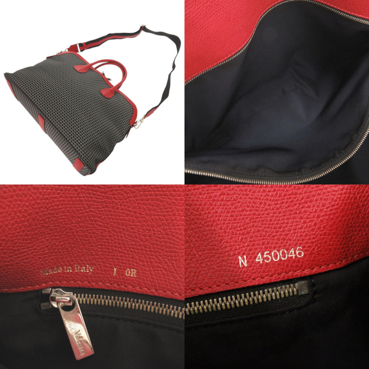 Valextra Black Red Color Canvas Leather Boston Bag (Pre-Owned)