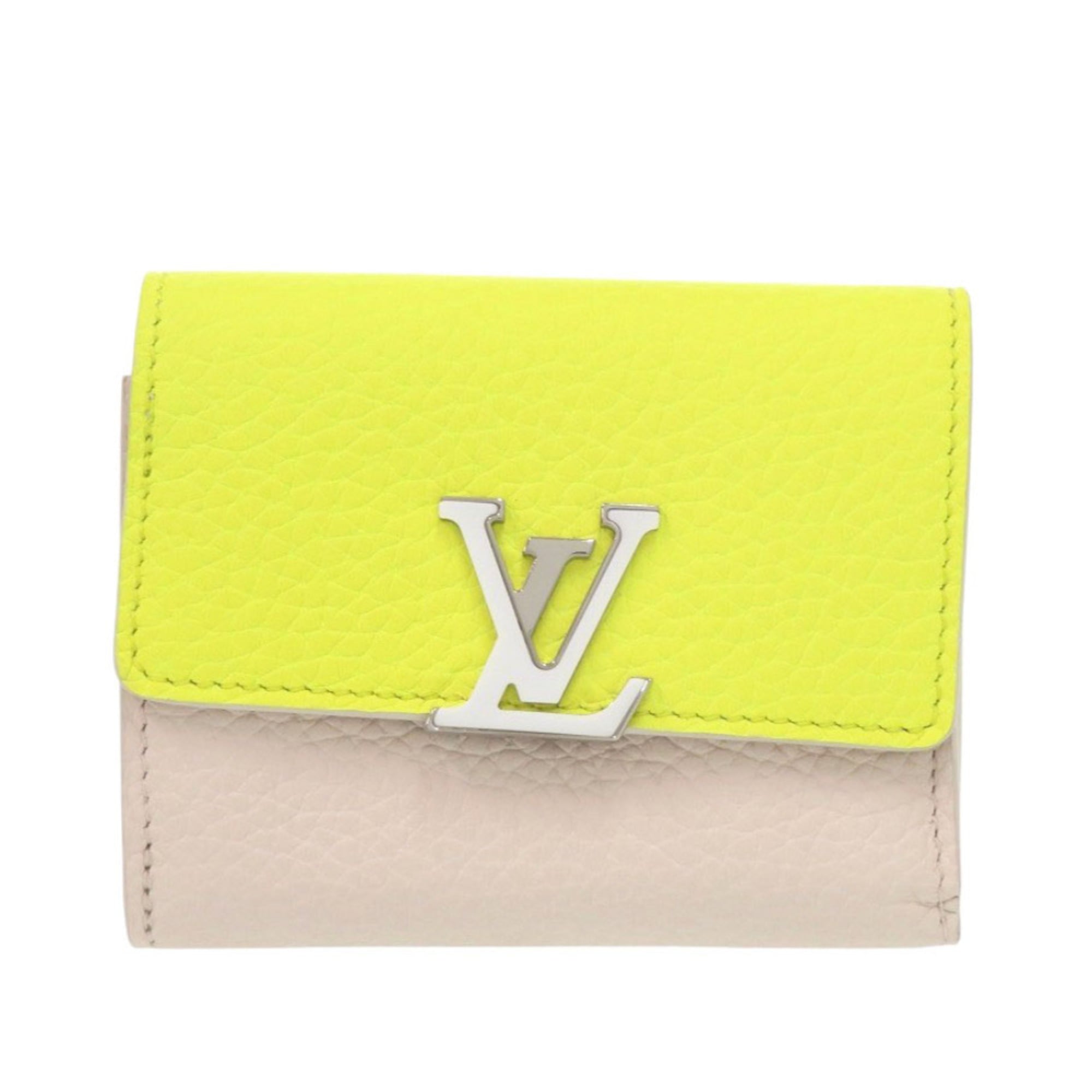 Louis Vuitton Beige Yellow Leather Wallet (Tri-Fold) (Pre-Owned)