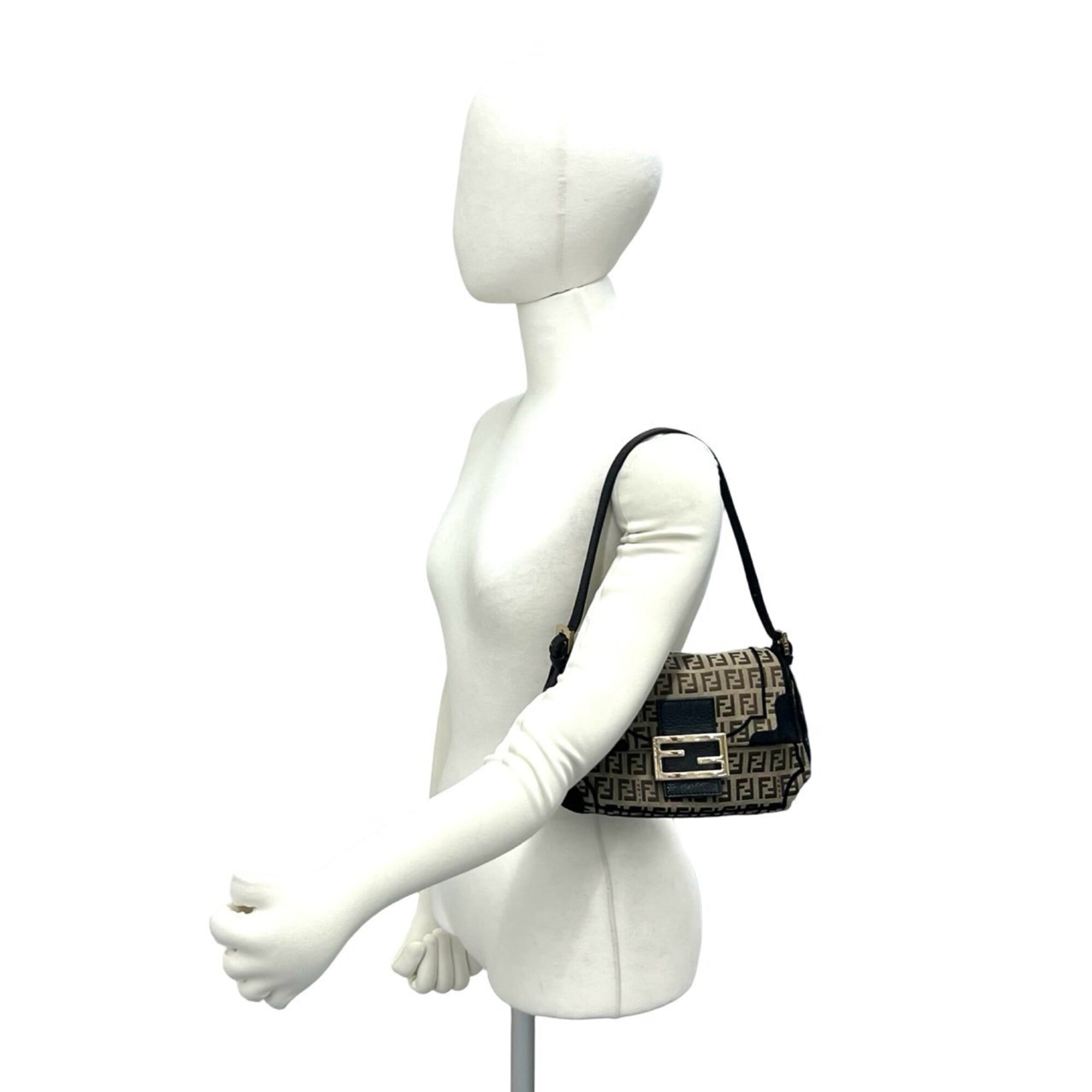 Fendi Black Brown Canvas Leather Handbag Shoulder Bag (Pre-Owned)