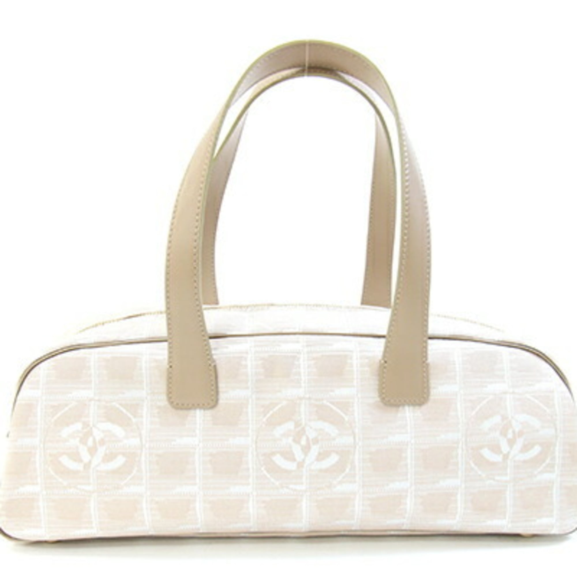 Chanel New Travel Line Beige Nylon Canvas Leather Boston Bag Handbag (Pre-Owned)