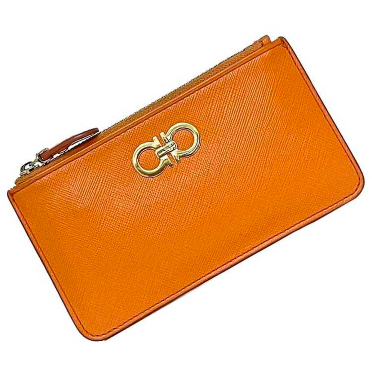 Salvatore Ferragamo Orange Leather Coin Purse/Coin Case (Pre-Owned)
