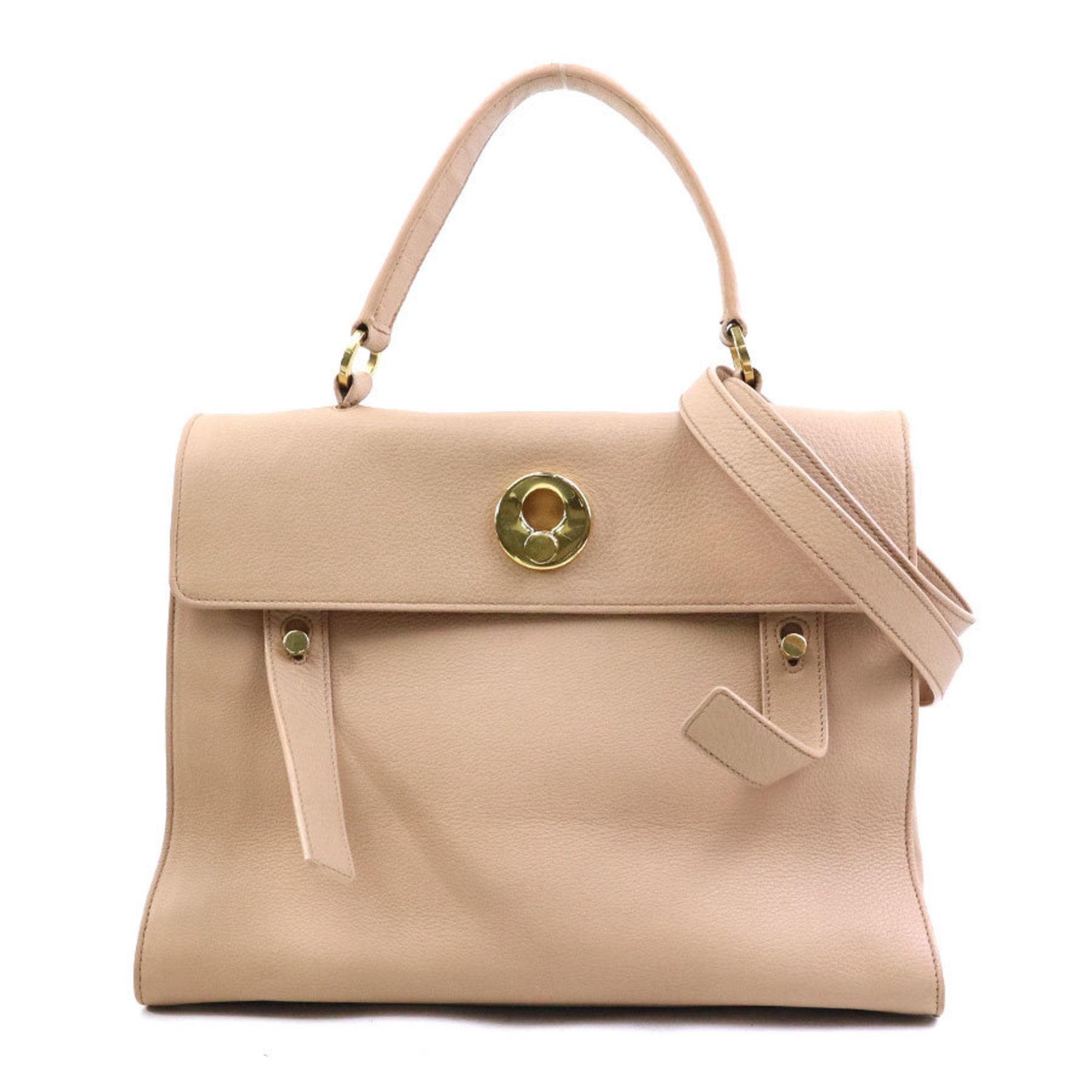 Saint Laurent Pink Beige Leather Handbag Shoulder Bag (Pre-Owned)