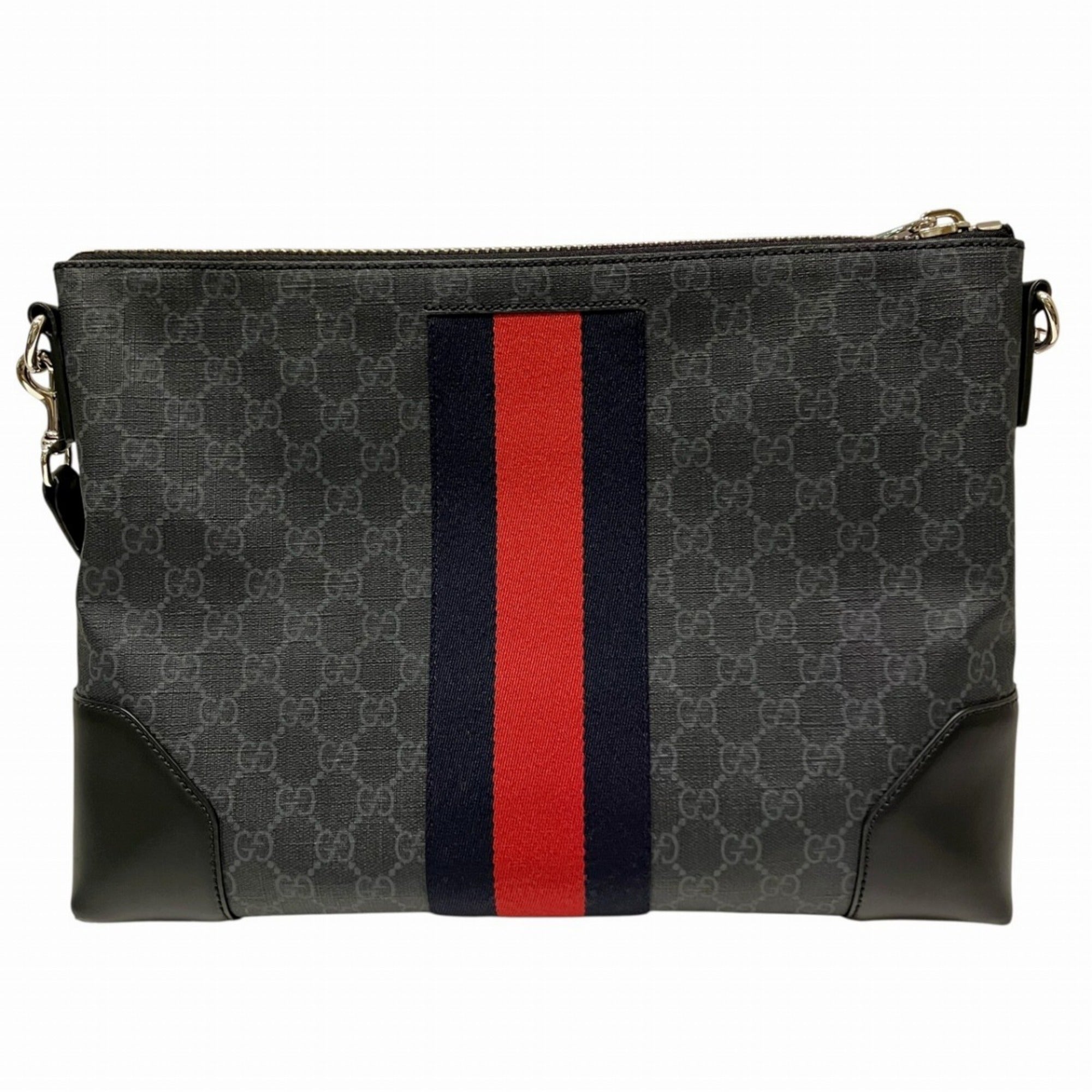 Gucci Black Gg Supreme Canvas Leather Shoulder Bag (Pre-Owned)