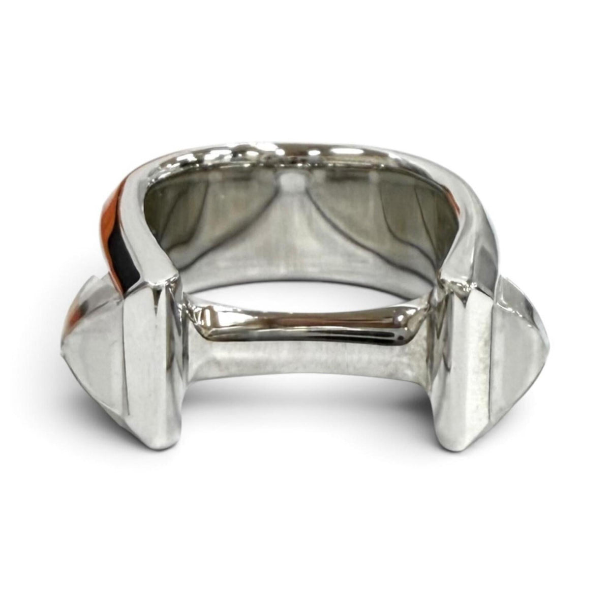 Hermes Silver Black Epsom Leather Metal Band Ring (Pre-Owned)