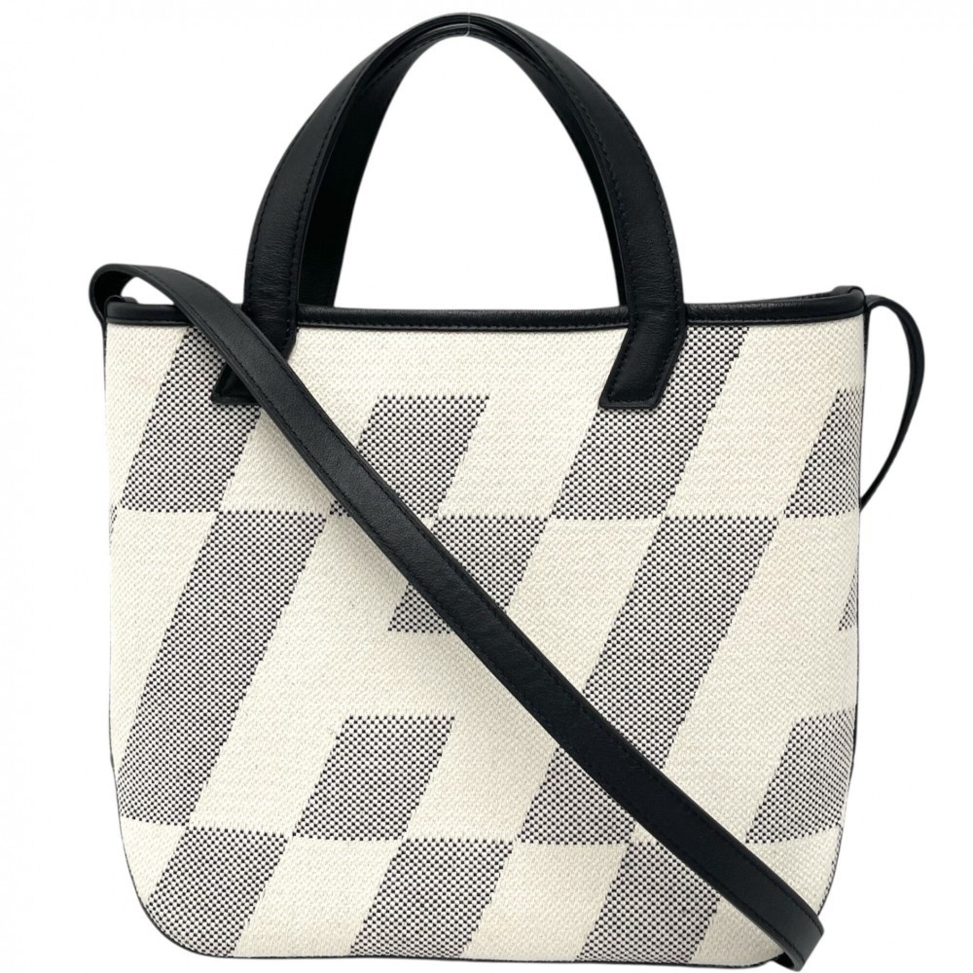 Hermes Beige Black Canvas Leather Handbag Shoulder Bag (Pre-Owned)