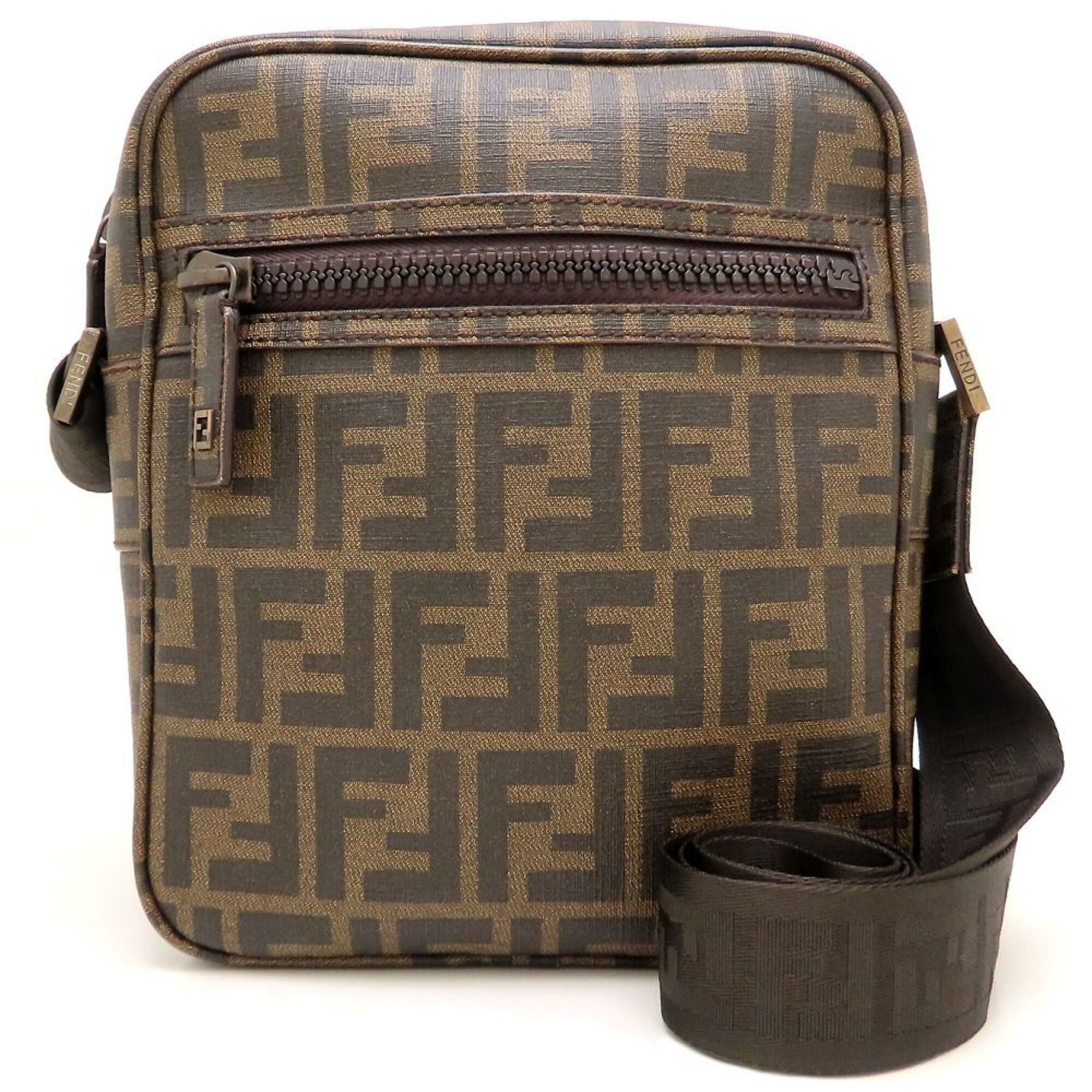 Fendi Zucchino Brown Coated Canvas Shoulder Bag (Pre-Owned)