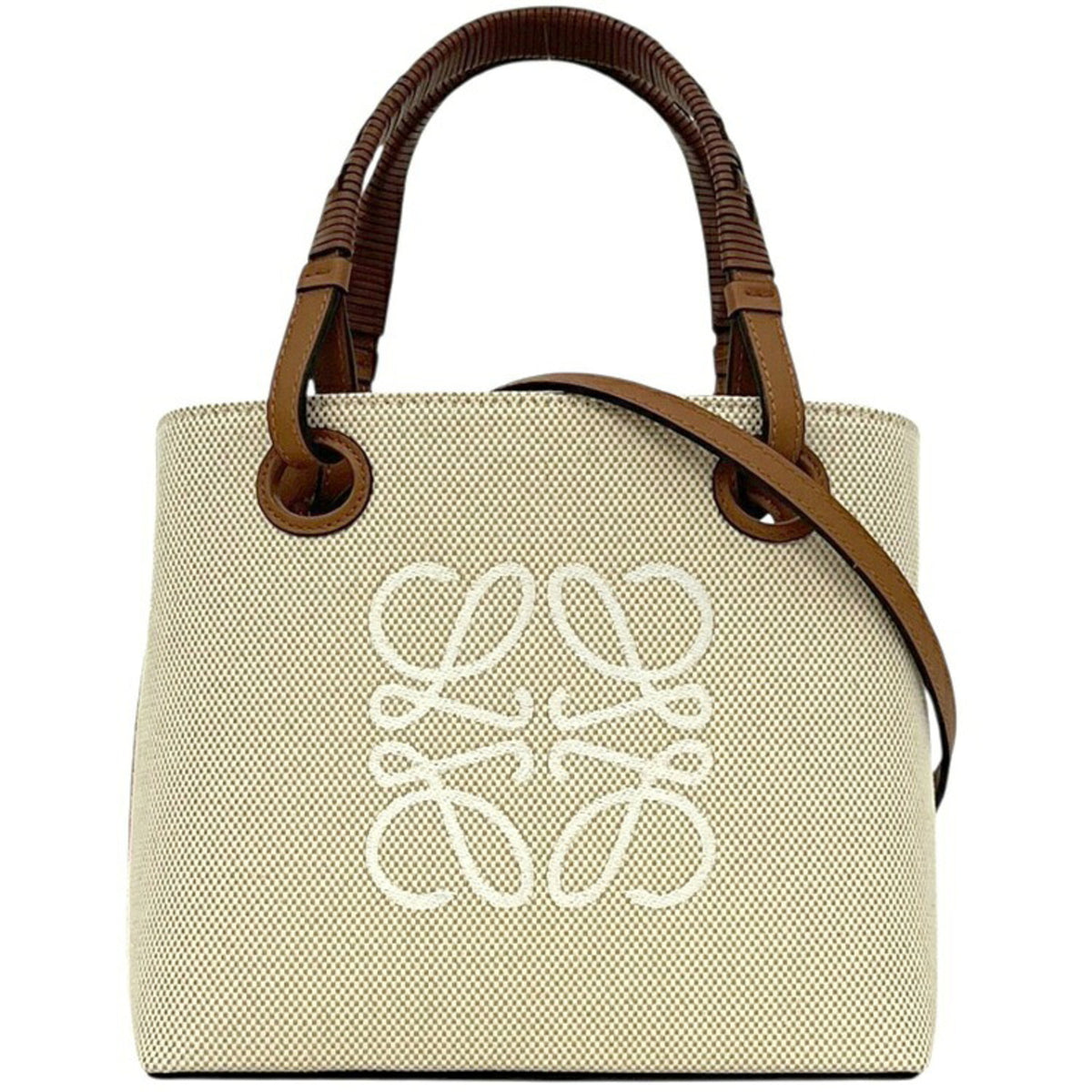 Loewe Beige Brown Canvas Leather Handbag Tote Bag (Pre-Owned)
