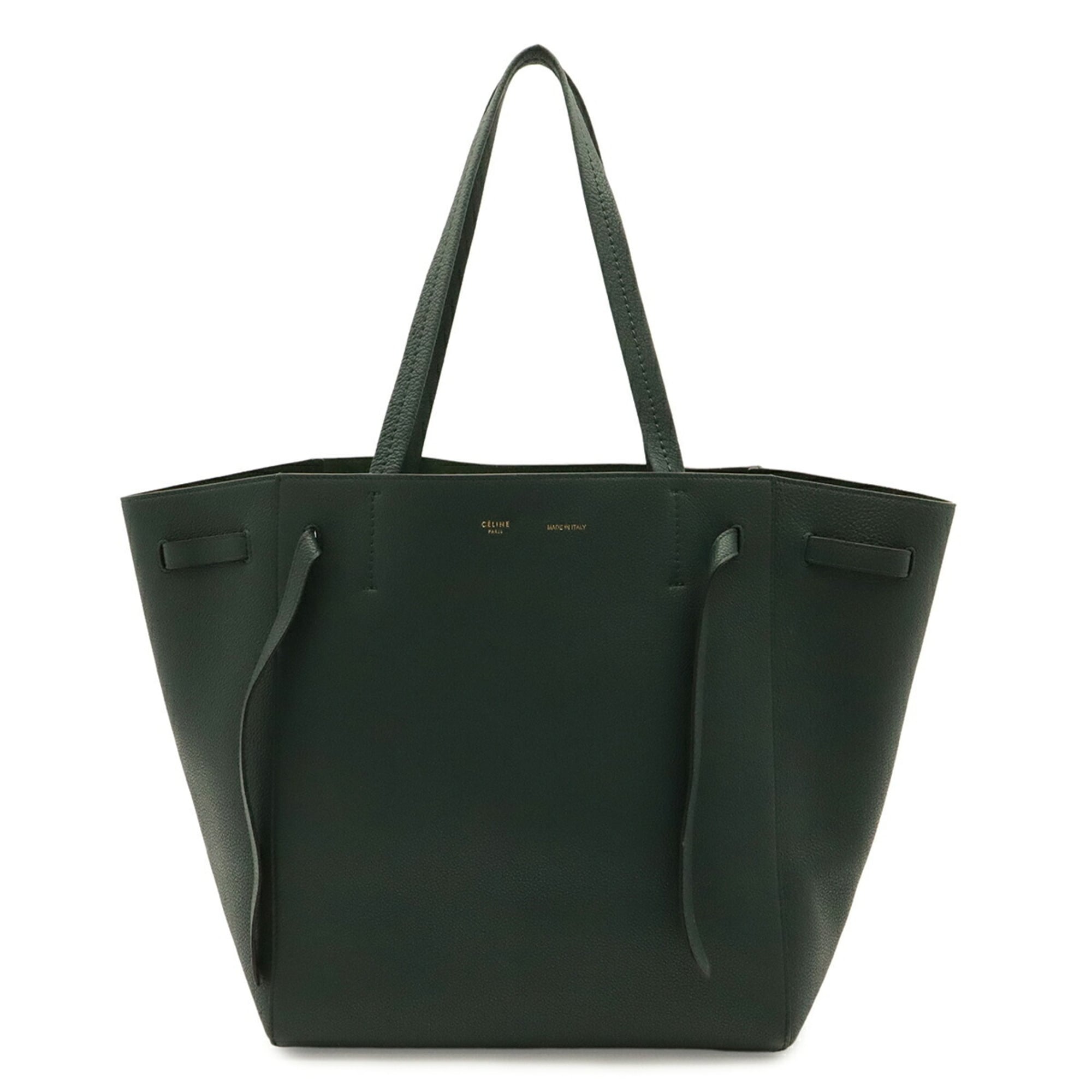 Celine Cabas Dark Green Leather Shoulder Bag Tote Bag (Pre-Owned)