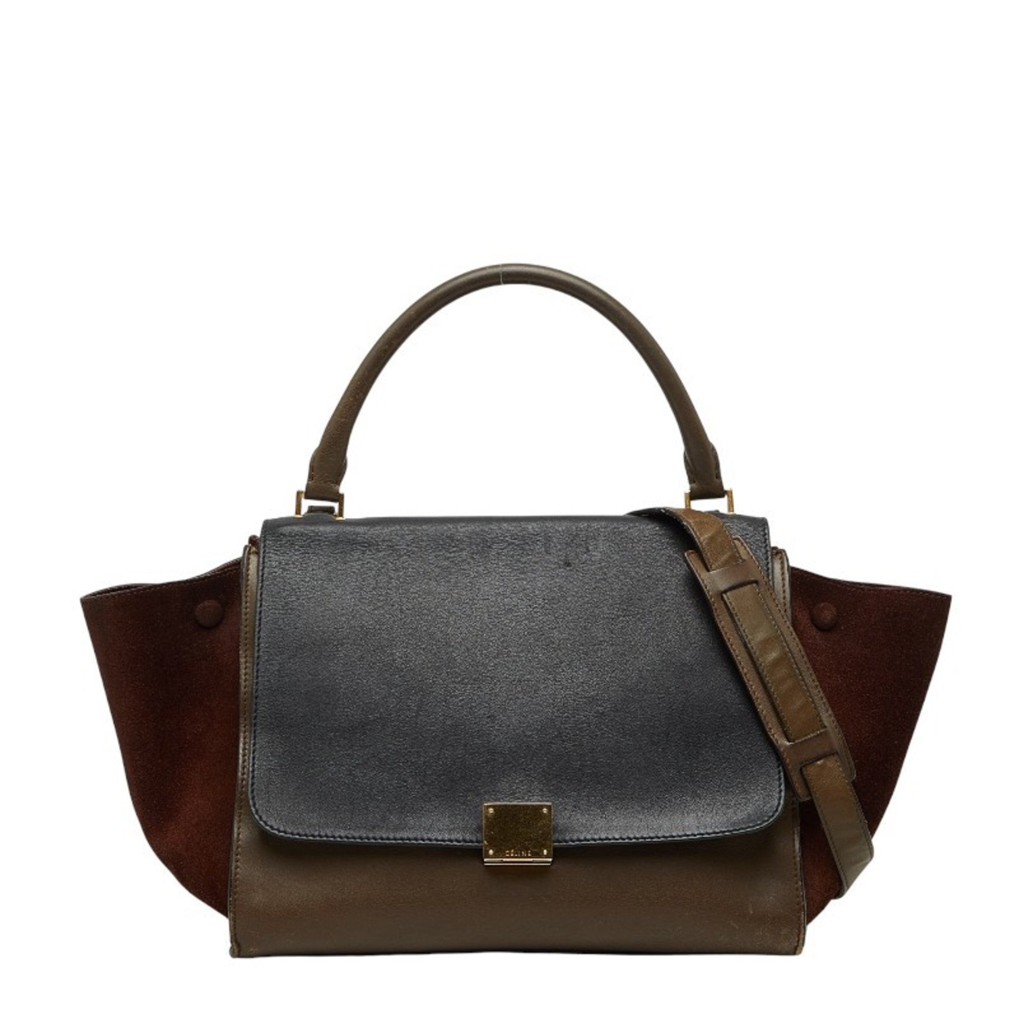 Celine Black Brown Leather Suede Handbag Shoulder Bag (Pre-Owned)