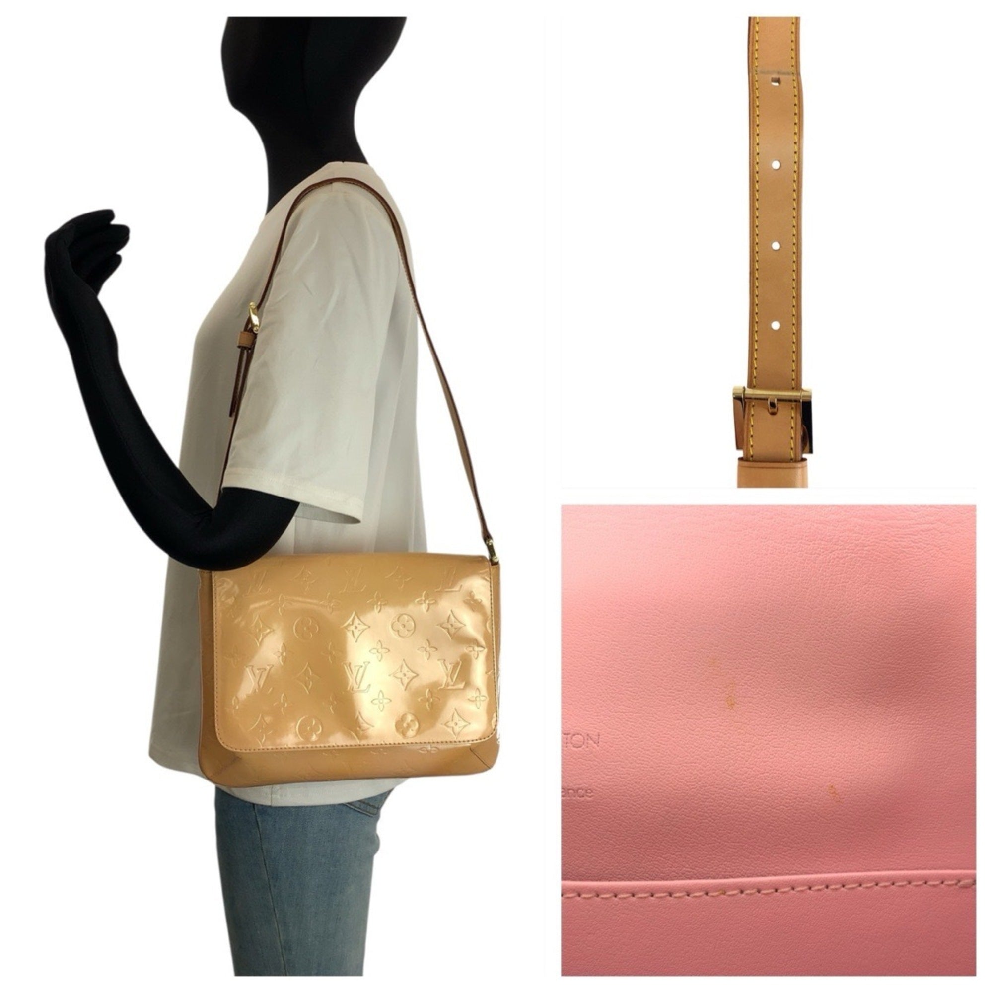 Louis Vuitton Beige Patent Leather Handbag Shoulder Bag (Pre-Owned)