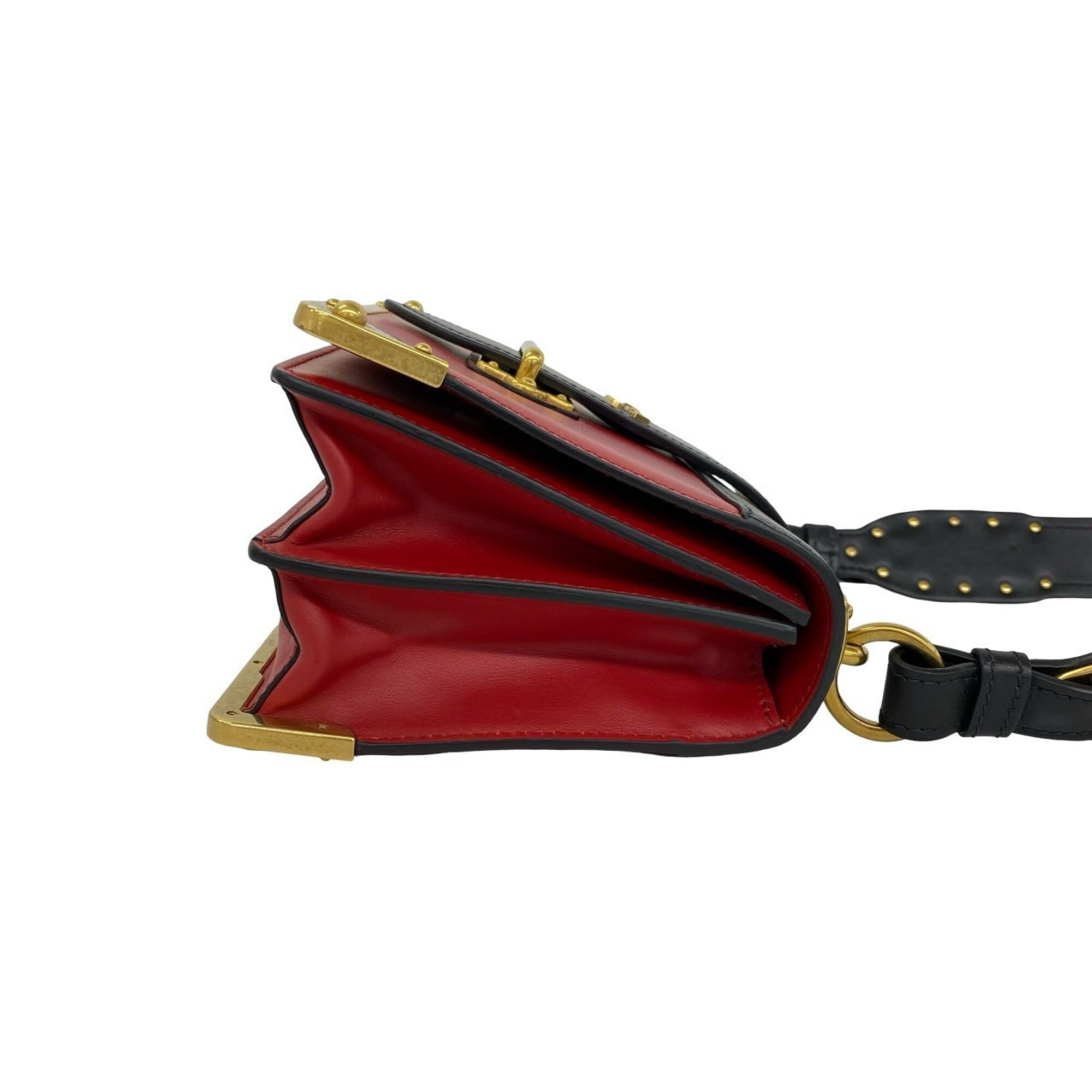 Prada Black Red Color Leather Pochette Shoulder Bag (Pre-Owned)