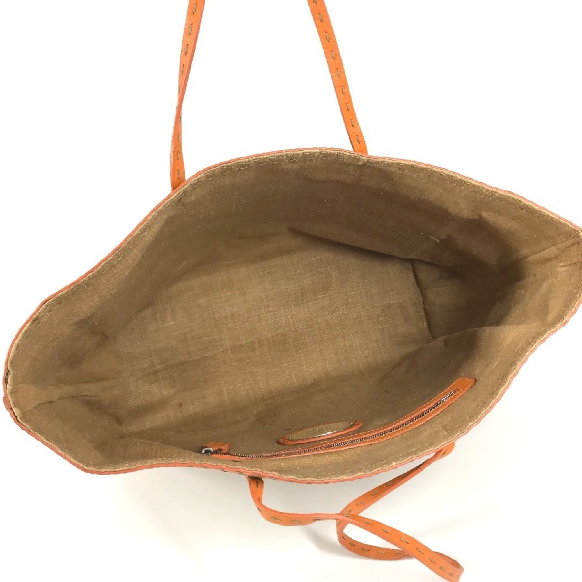Fendi Beige Orange Raffia Leather Beach Bag Shoulder Bag Tote Bag (Pre-Owned)