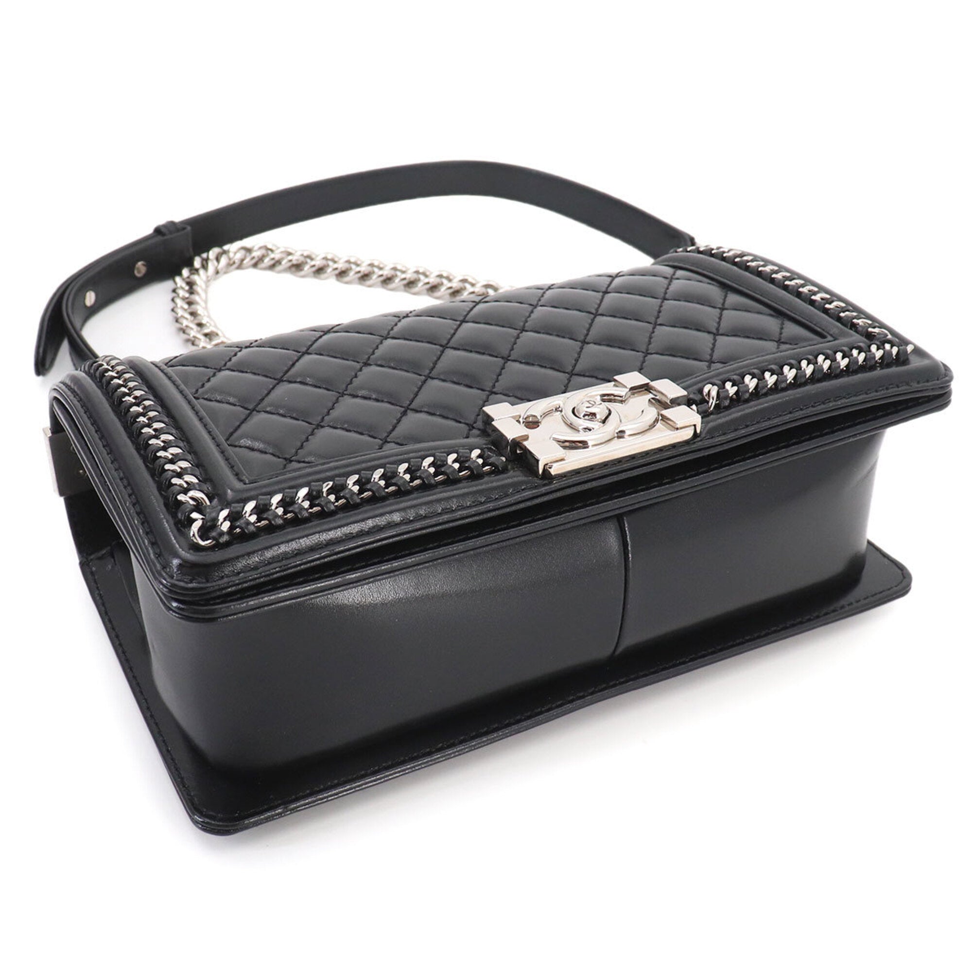 Chanel Black Leather Handbag Shoulder Bag (Pre-Owned)