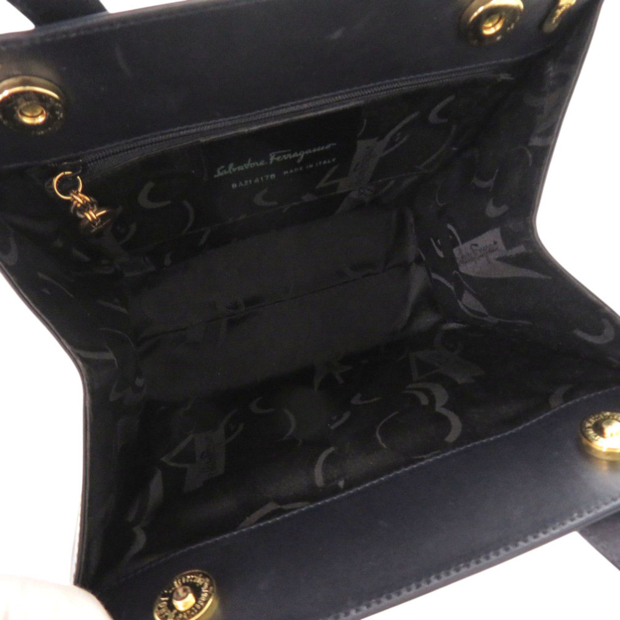 Salvatore Ferragamo Black Navy Leather Handbag Shoulder Bag (Pre-Owned)