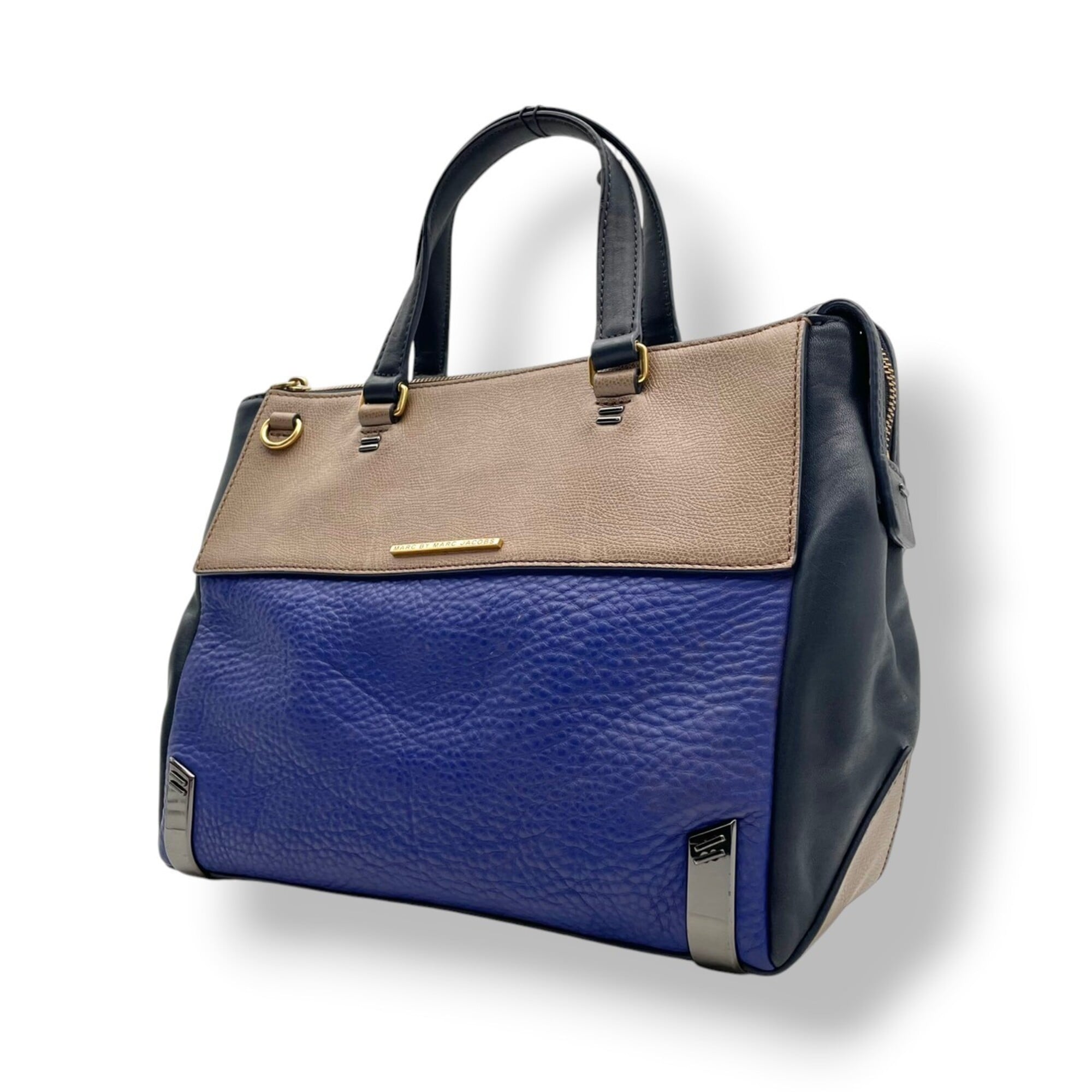 Marc By Marc Jacobs Beige Blue Leather Handbag Tote Bag (Pre-Owned)