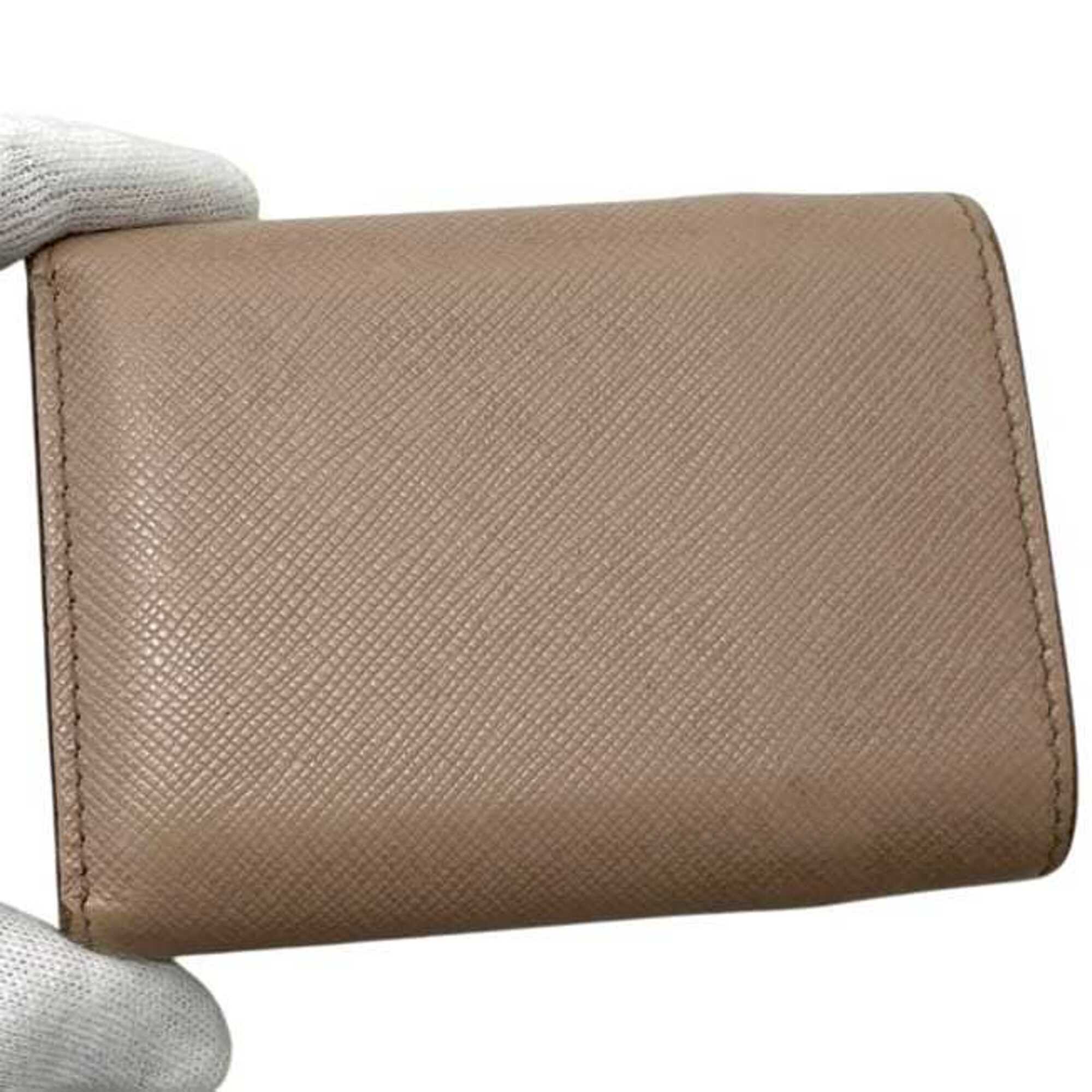 Prada Saffiano Beige Leather Wallet (Tri-Fold) (Pre-Owned)