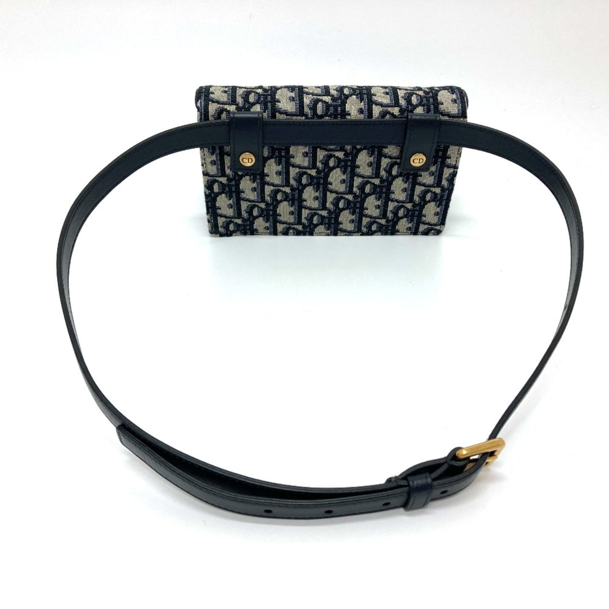 Christian Dior Navy Leather Canvas Fanny Pack Sling Bag (Pre-Owned)