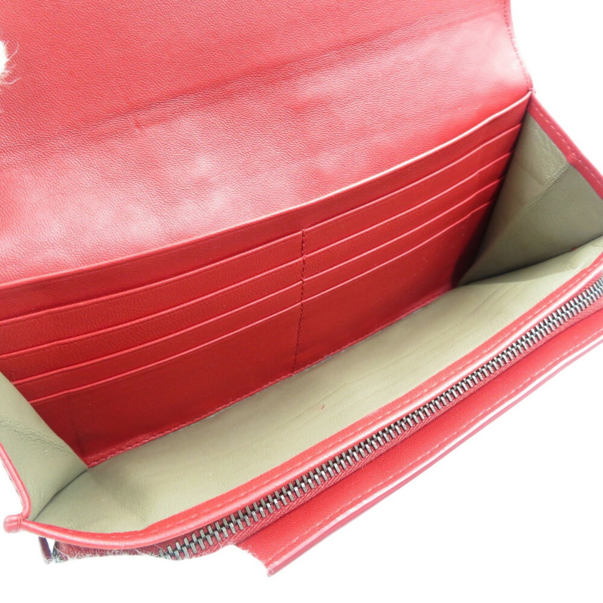 Bottega Veneta Red Color Intrecciato Long Wallet (Bi-Fold) (Pre-Owned)