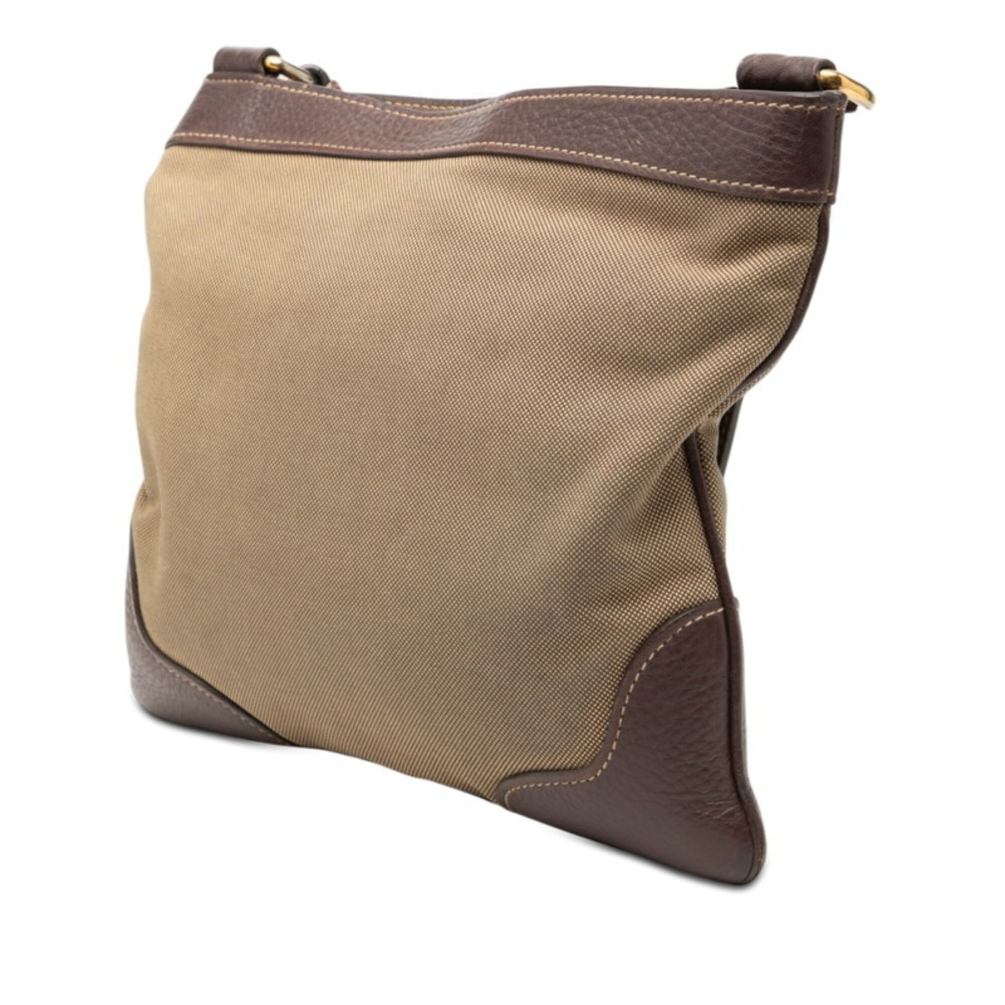Prada Canapa Brown Canvas Leather Shoulder Bag (Pre-Owned)