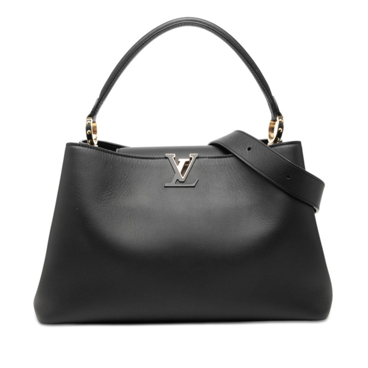 Louis Vuitton Black Leather Handbag Shoulder Bag (Pre-Owned)