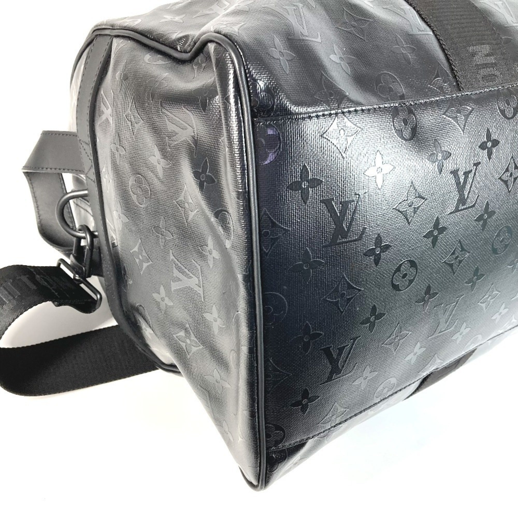 Louis Vuitton Black Leather Canvas Boston Bag Shoulder Bag (Pre-Owned)