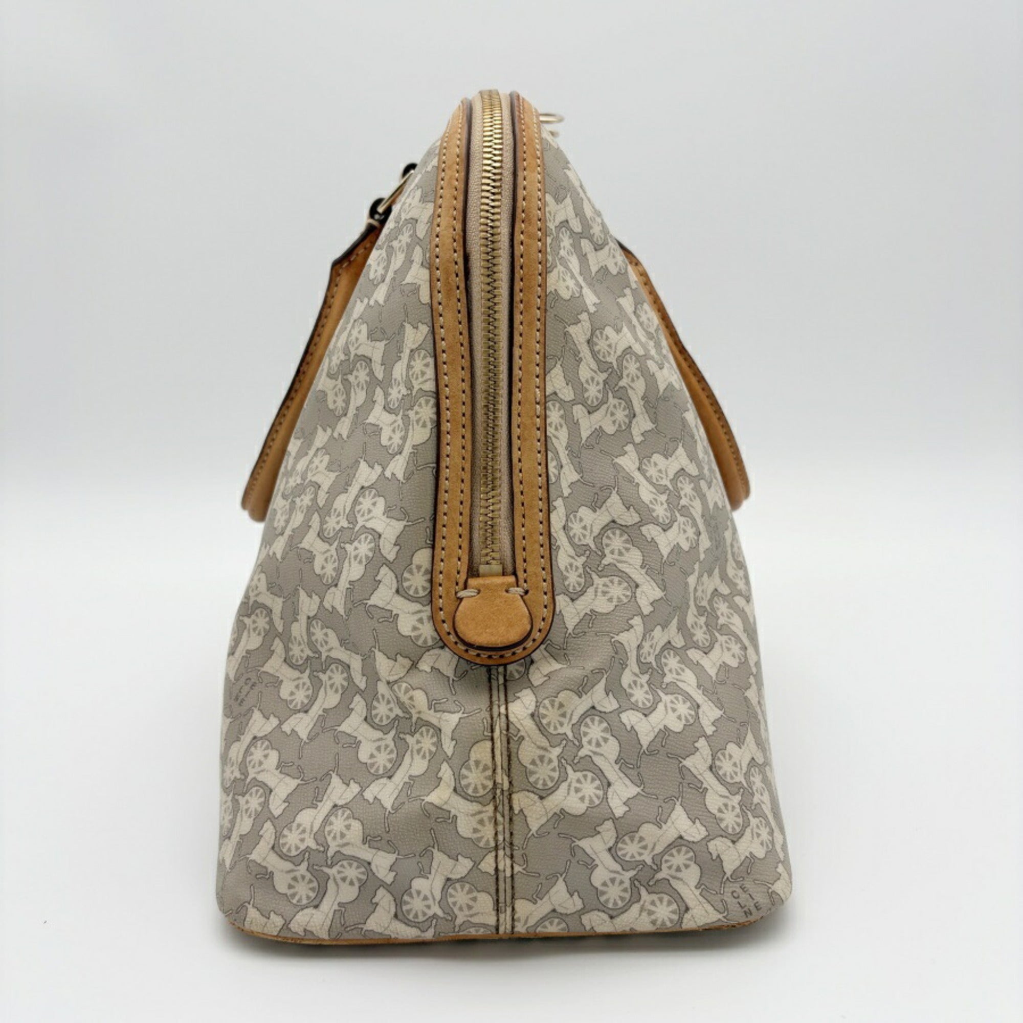 Celine Gray White Pvc Leather Boston Bag Handbag (Pre-Owned)