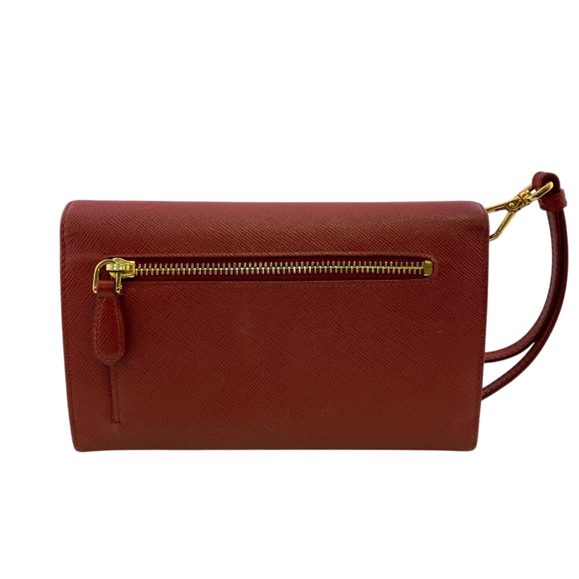 Prada Saffiano Red Color Leather Wallet (Bi-Fold) (Pre-Owned)