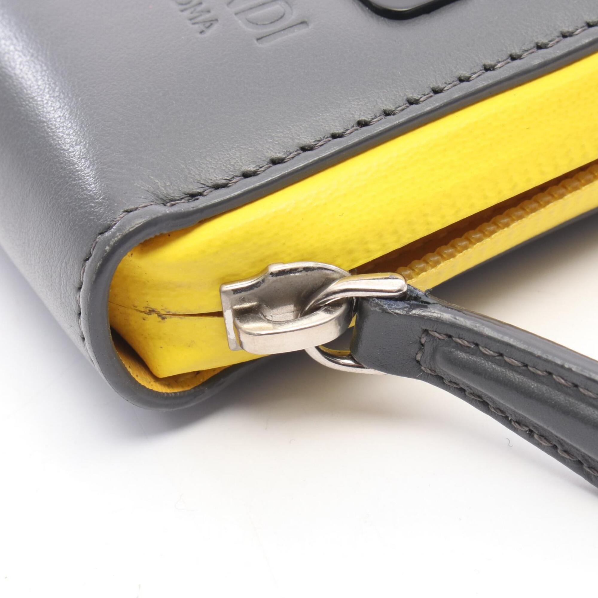Fendi Gray Yellow Leather Long Wallet (Bi-Fold) (Pre-Owned)