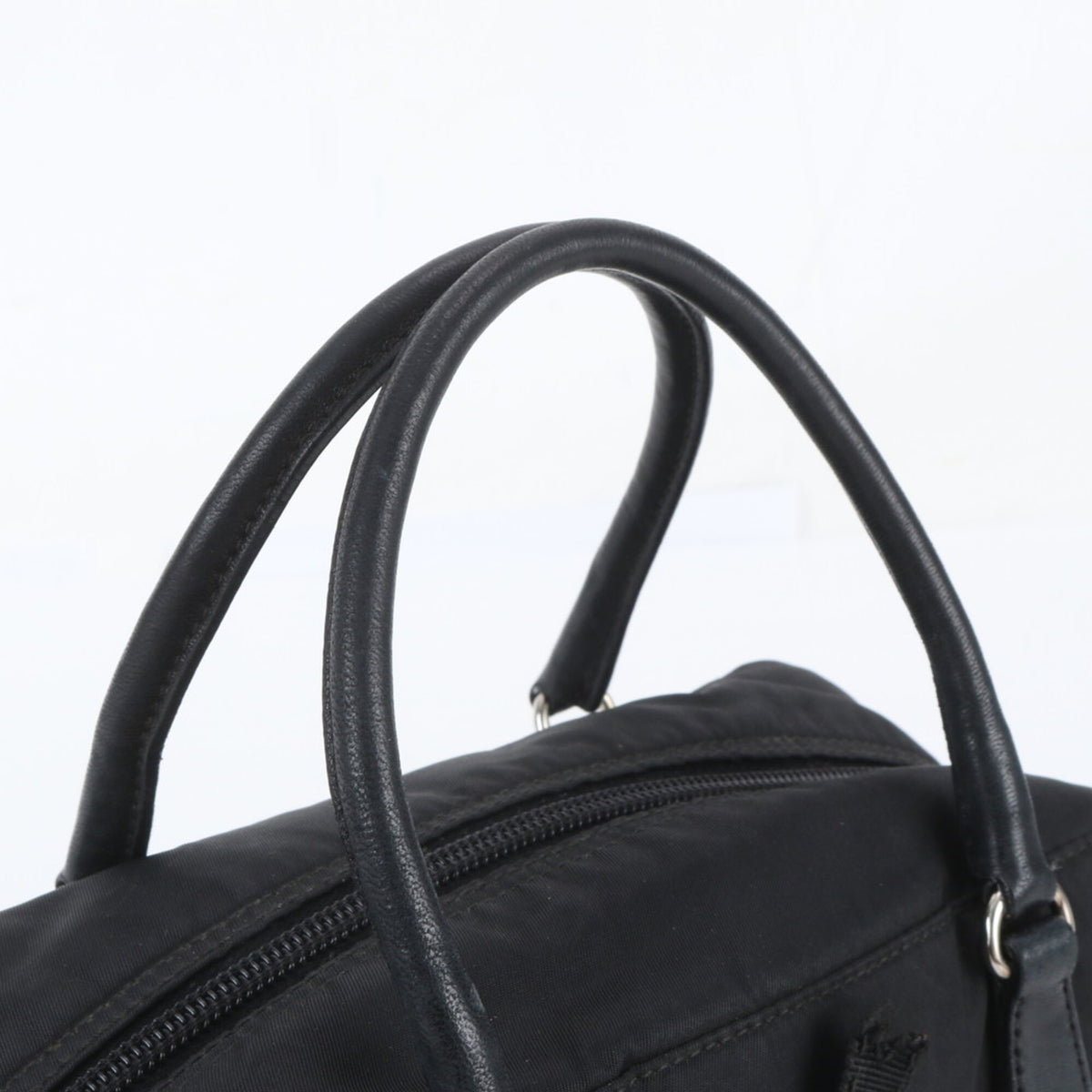 Prada Black Leather Nylon Handbag Tote Bag (Pre-Owned)