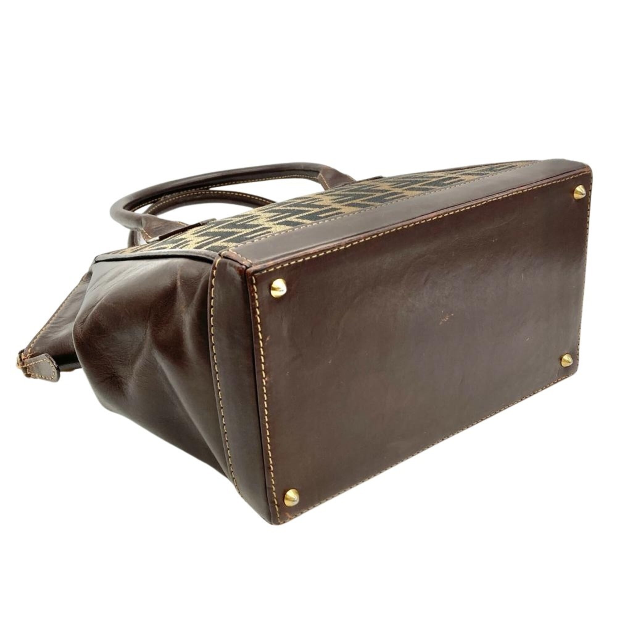 Fendi Zucca Brown Jacquard Leather Handbag Shoulder Bag (Pre-Owned)