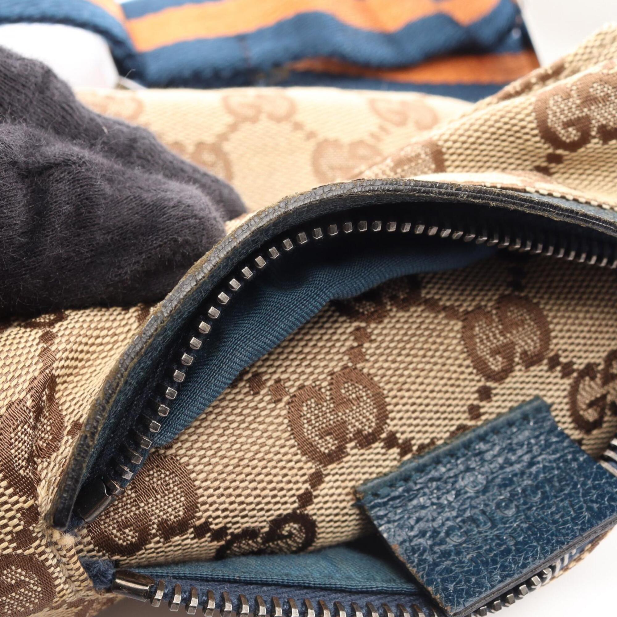 Gucci Beige Green Orange Canvas Leather Fanny Pack Handbag (Pre-Owned)