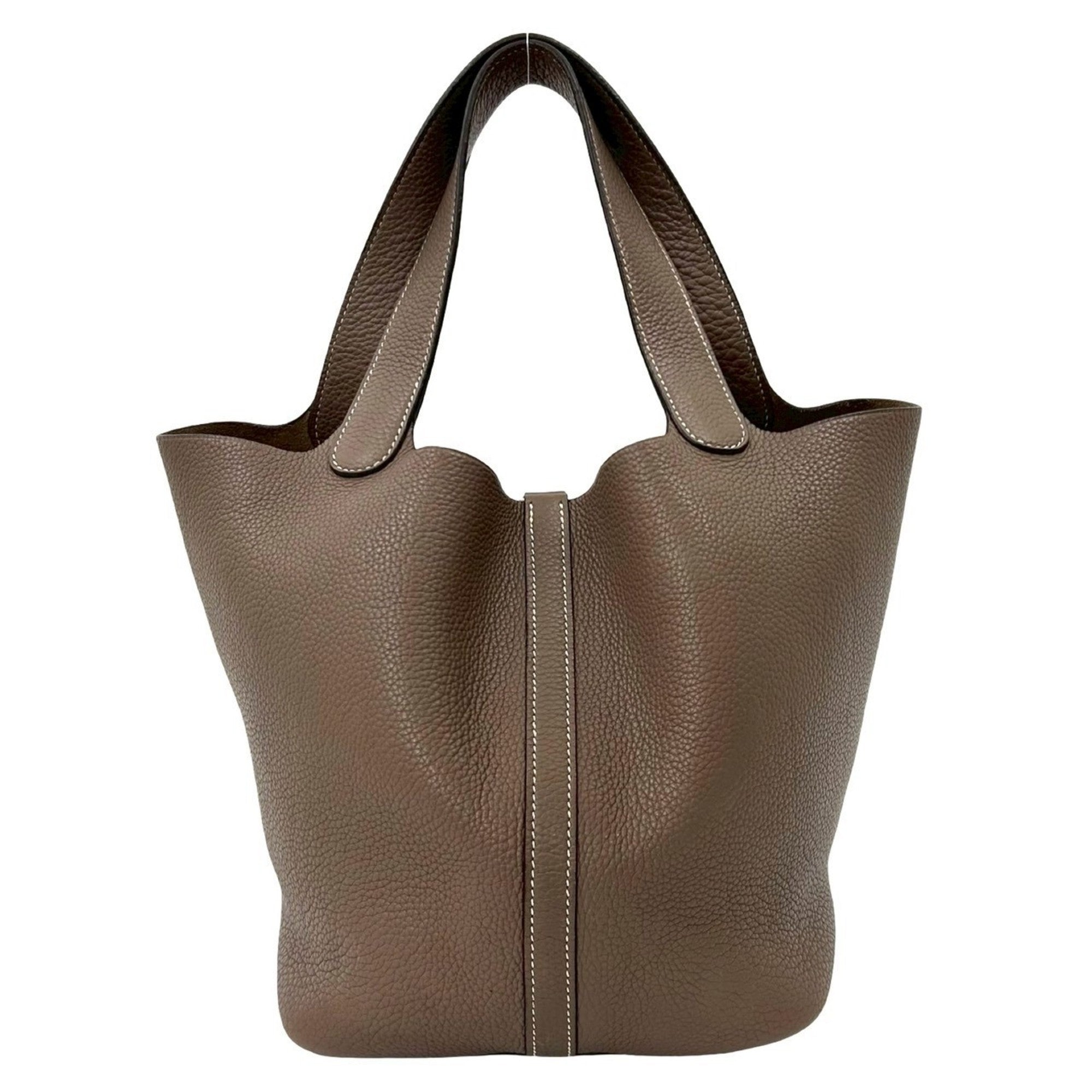 Hermes Beige Gray Taurillon Clemence Leather Handbag Tote Bag (Pre-Owned)